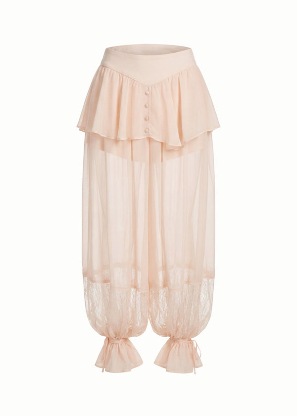 Aria Chiffon Peplum Overlay Balloon Pants in Peach