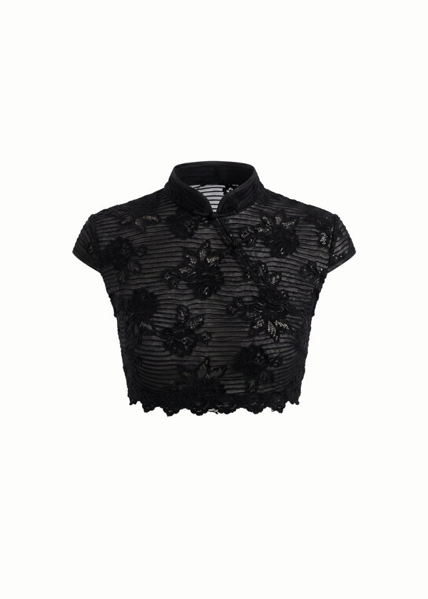 Cheongsam Crop Top aus Triacetat-Mischung