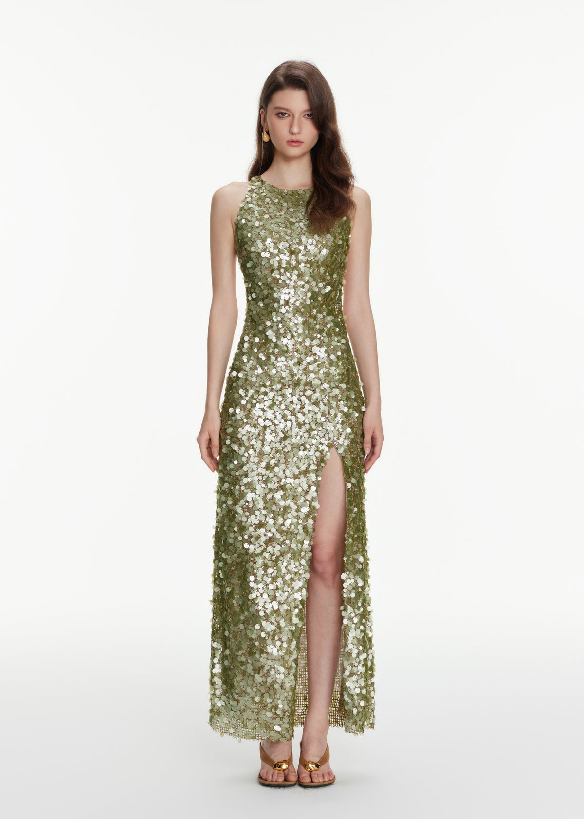 Sequined Halter Dress With Open Back