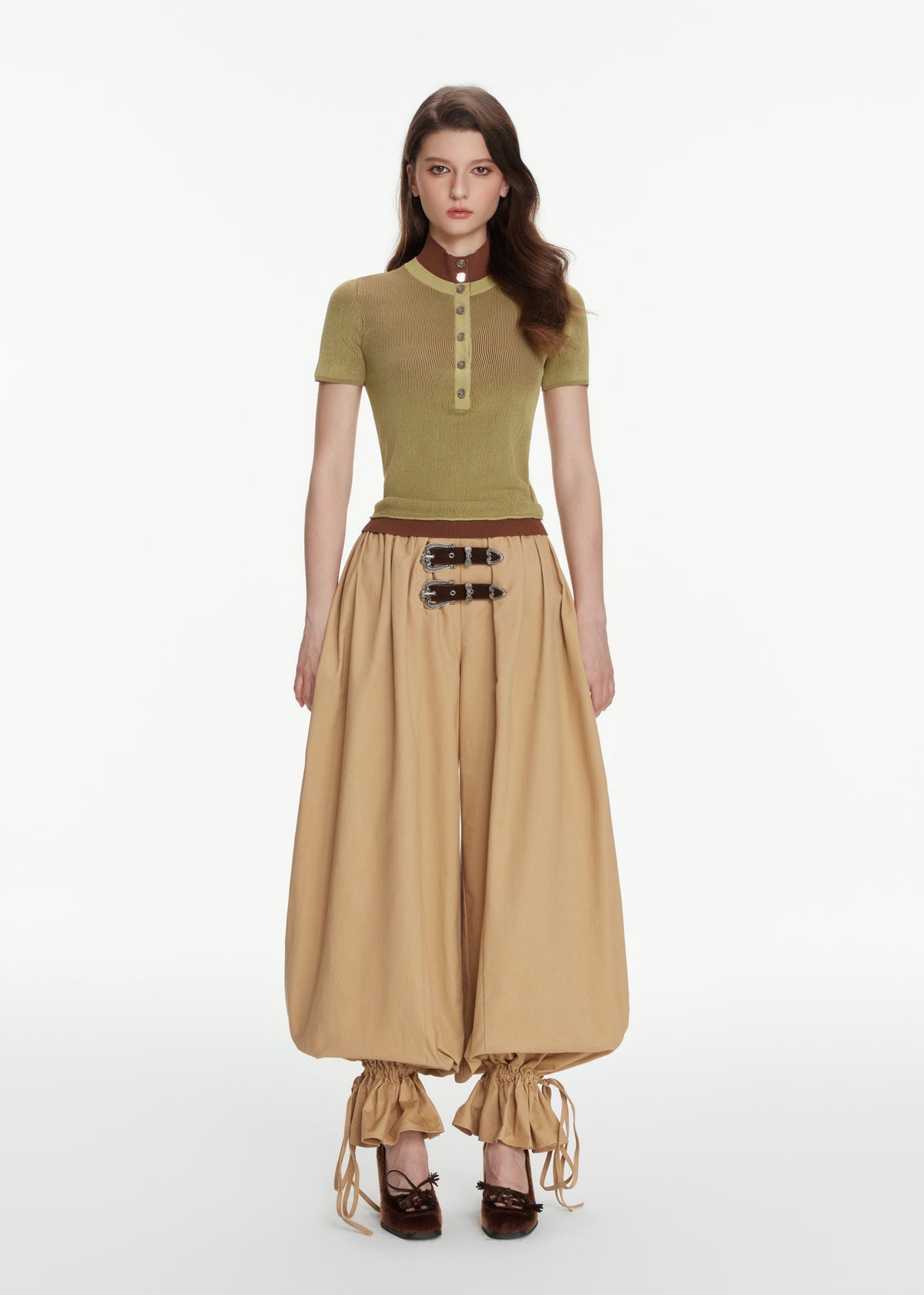 Khiki Belted Balloon Wide Pants