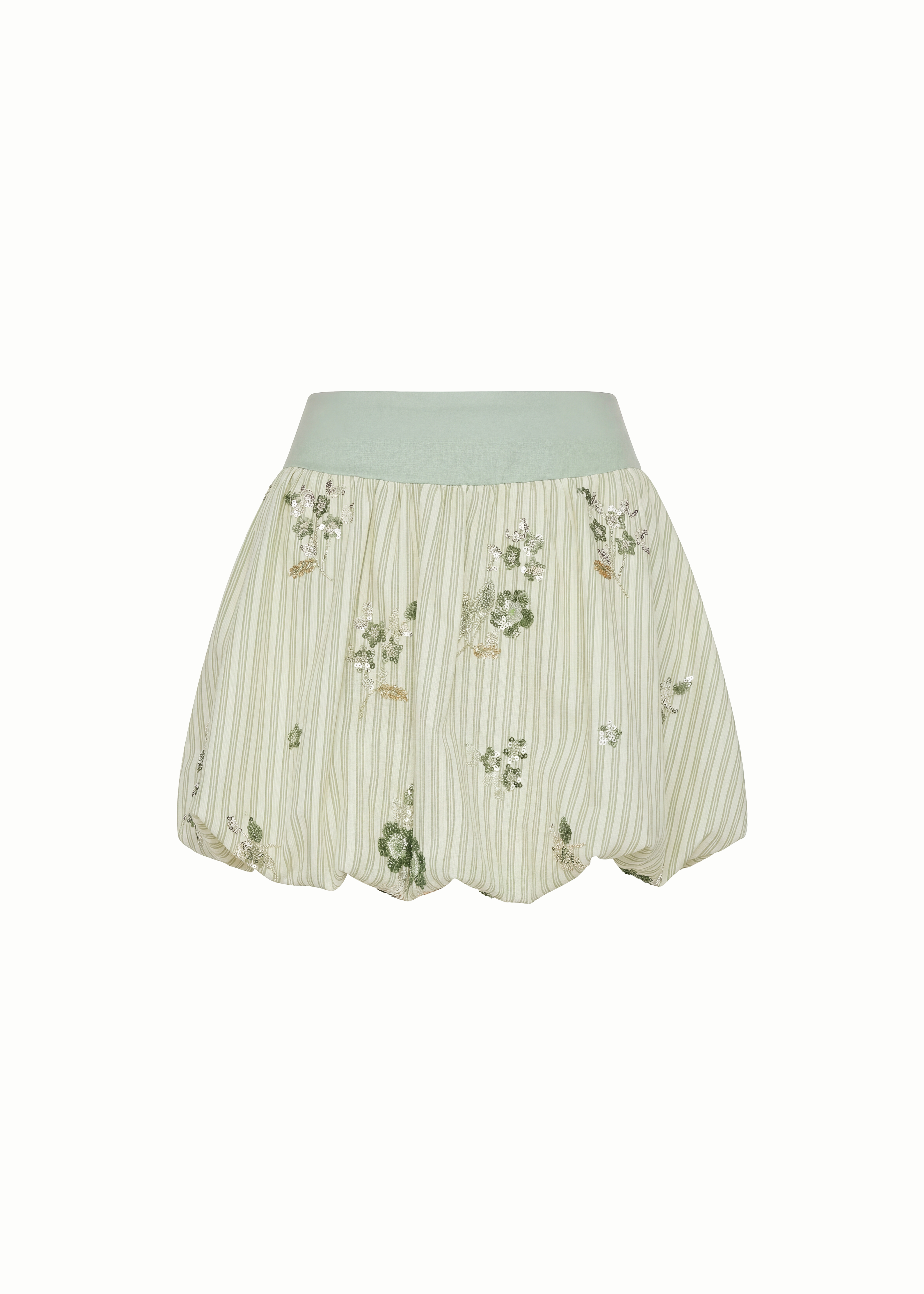 Lyra Floral Sequin Striped Balloon Miniskirt