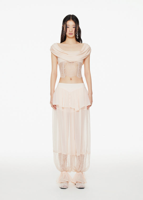 Aria Chiffon Peplum Overlay Balloon Pants in Peach