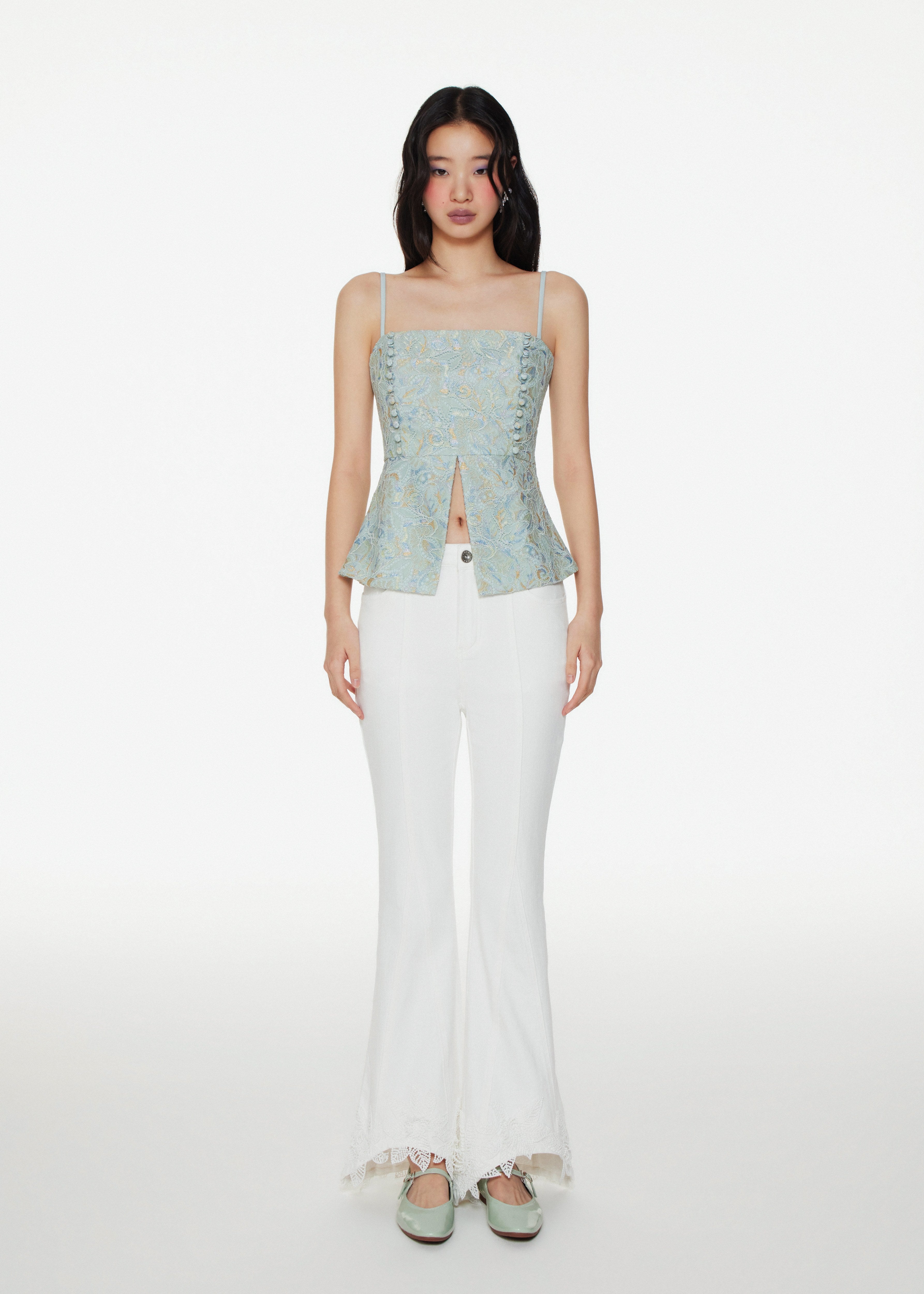 Elodie Square Neck Strappy Peplum Top In Mint