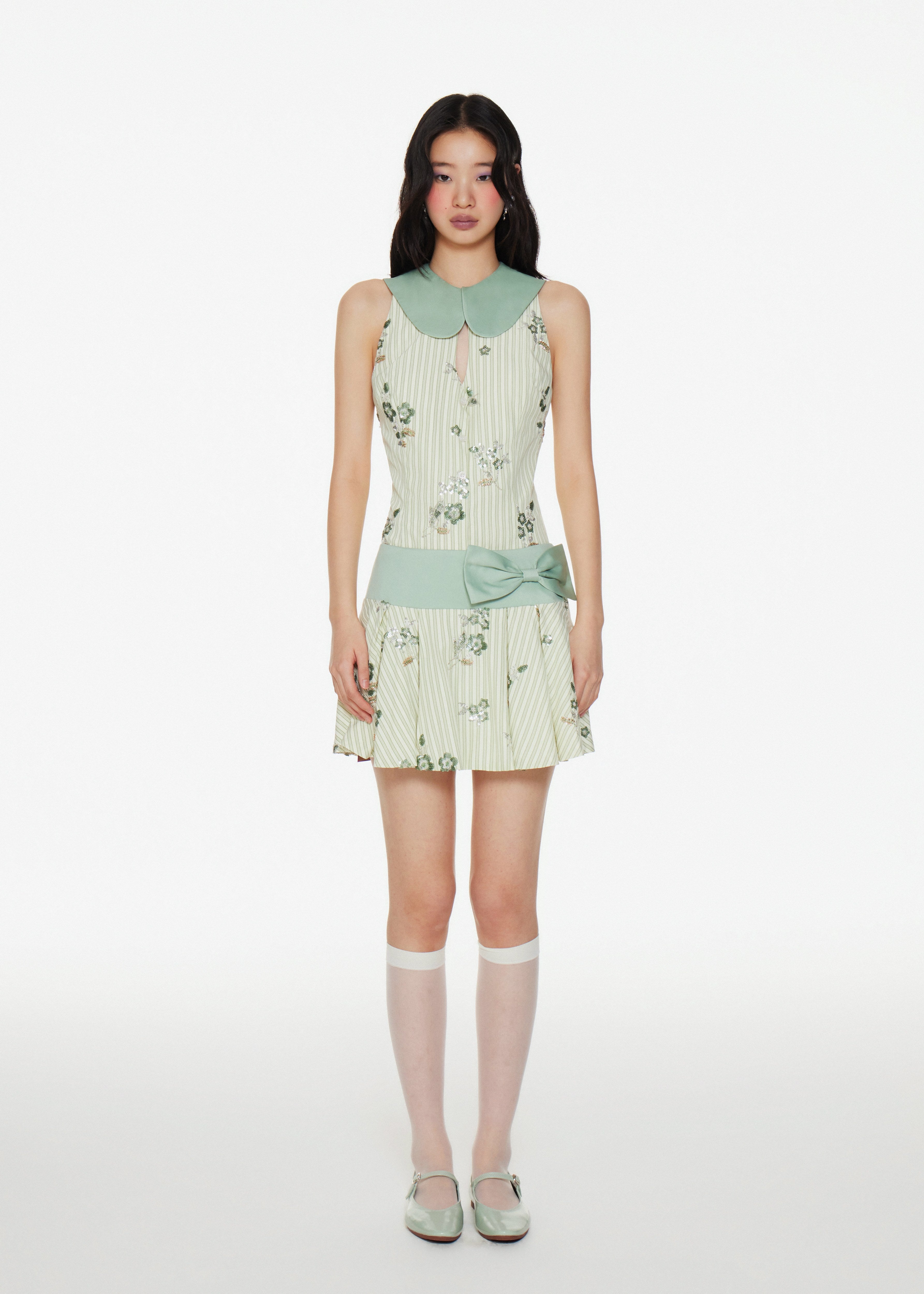 Lyra Floral Sequin Peter Pan Collared Sleeveless Top