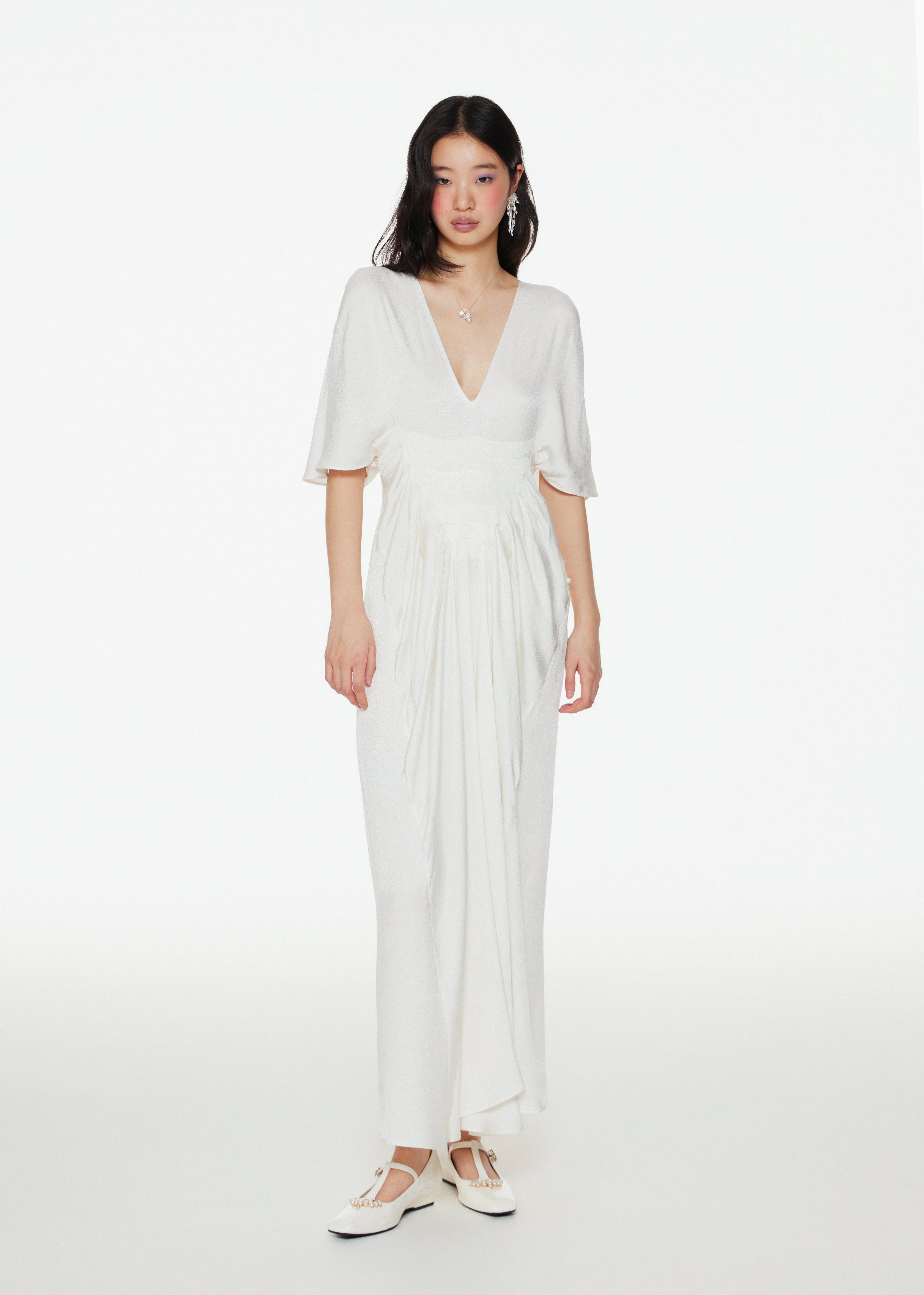 Plunge Neck Draped Maxi Dress
