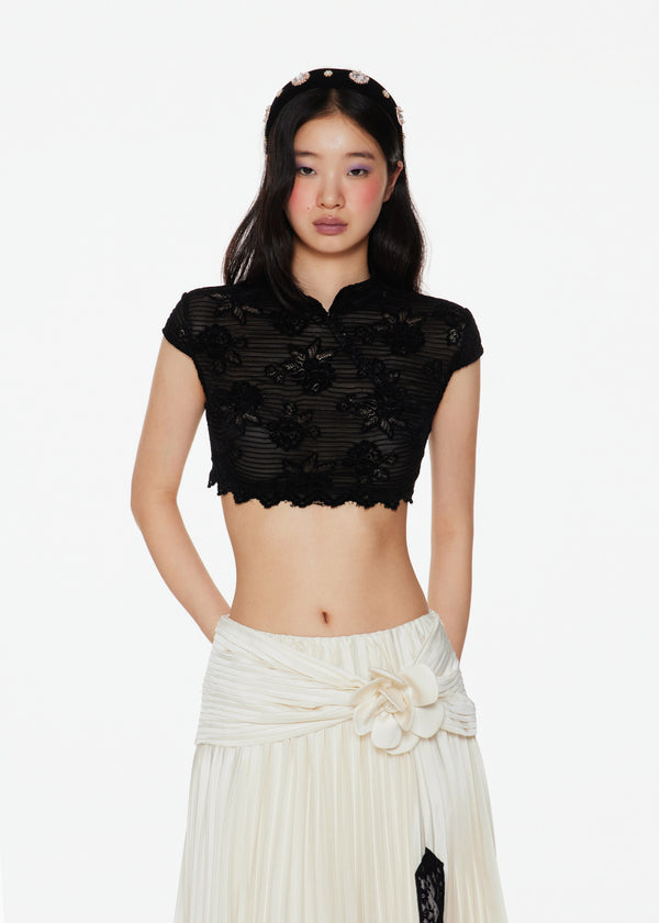Cheongsam Crop Top aus Triacetat-Mischung