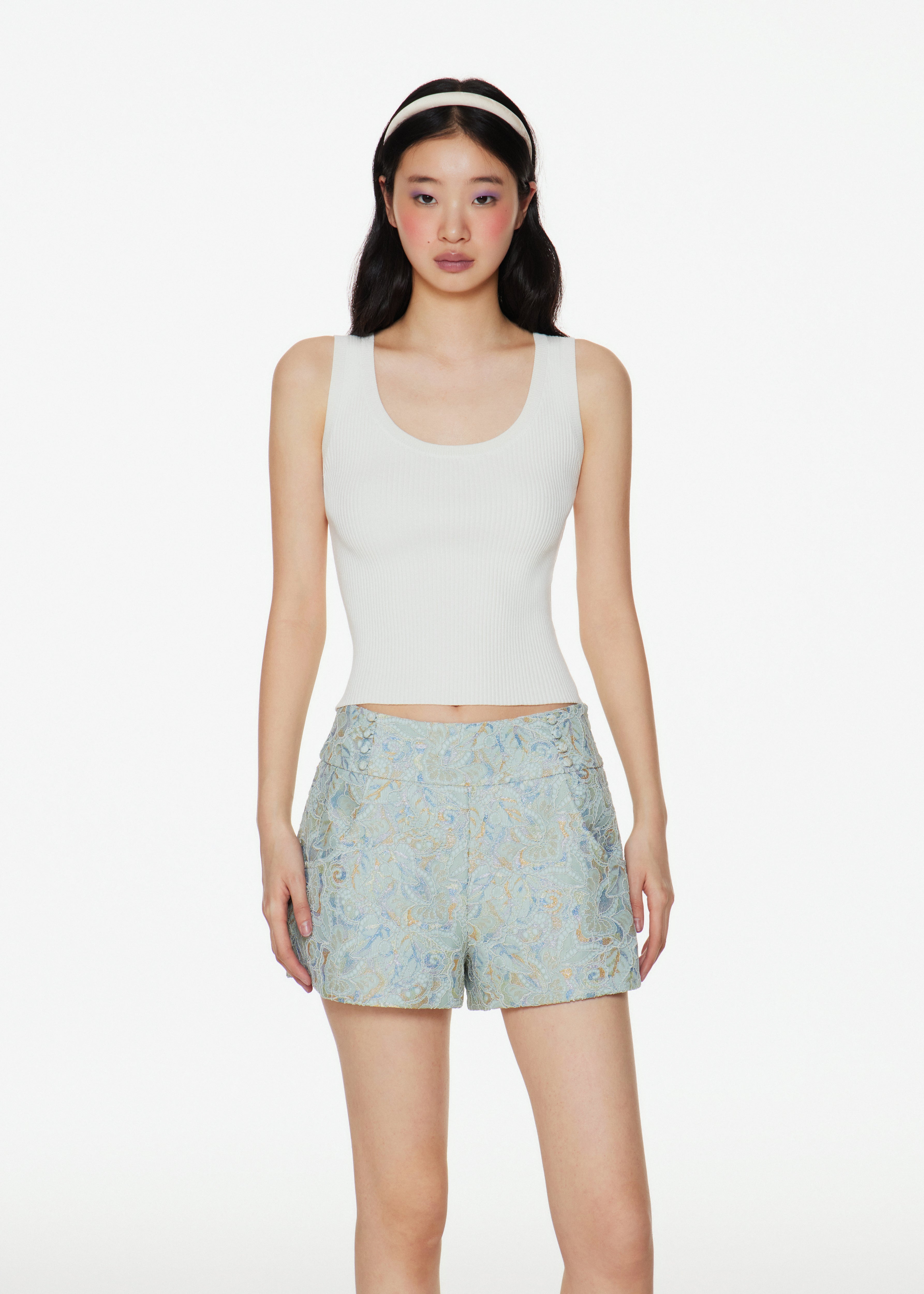 Elodie High Waisted Tailored Shorts in Mint