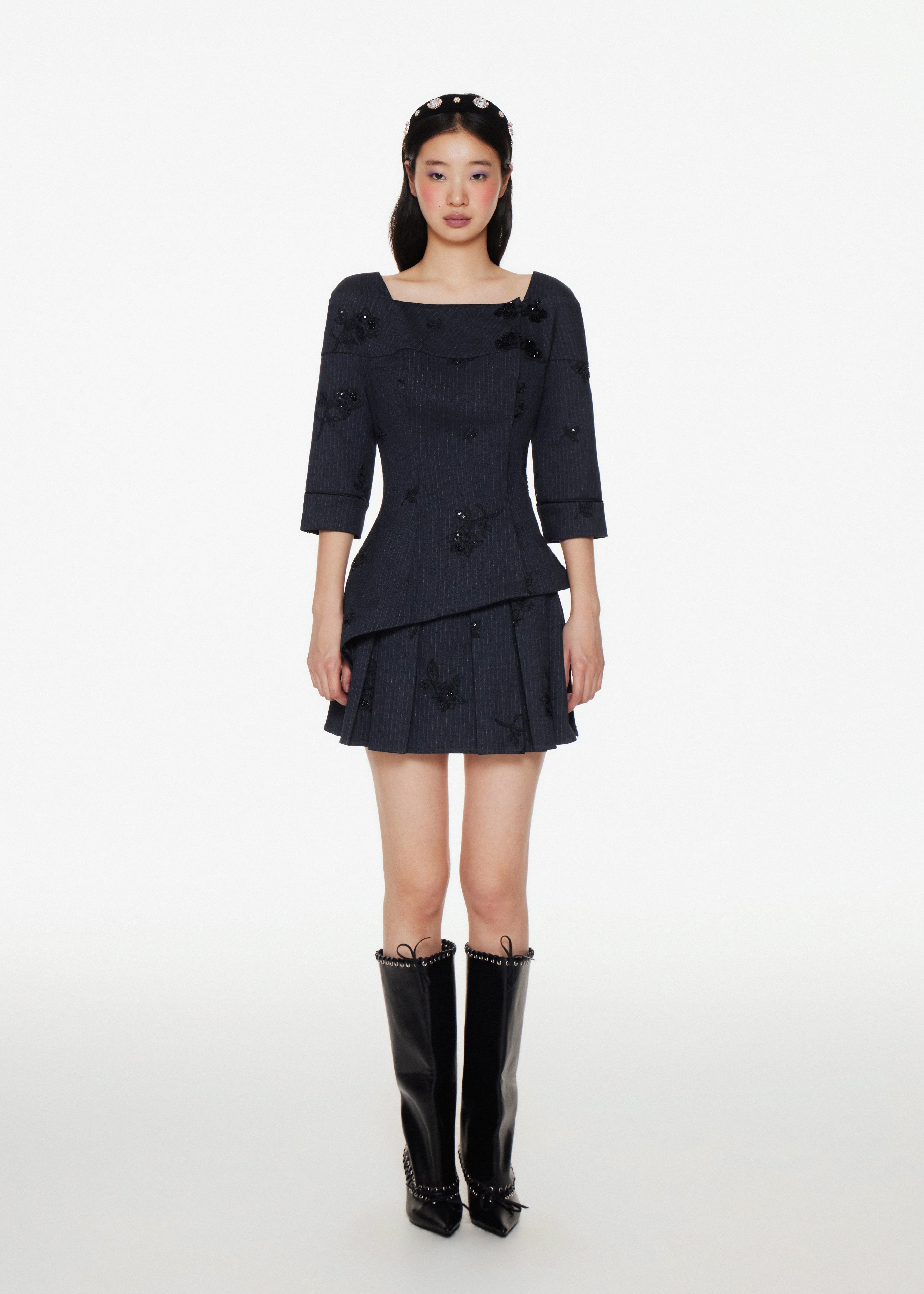 Jacquard Mid-Sleeve Square Neck Outerwear