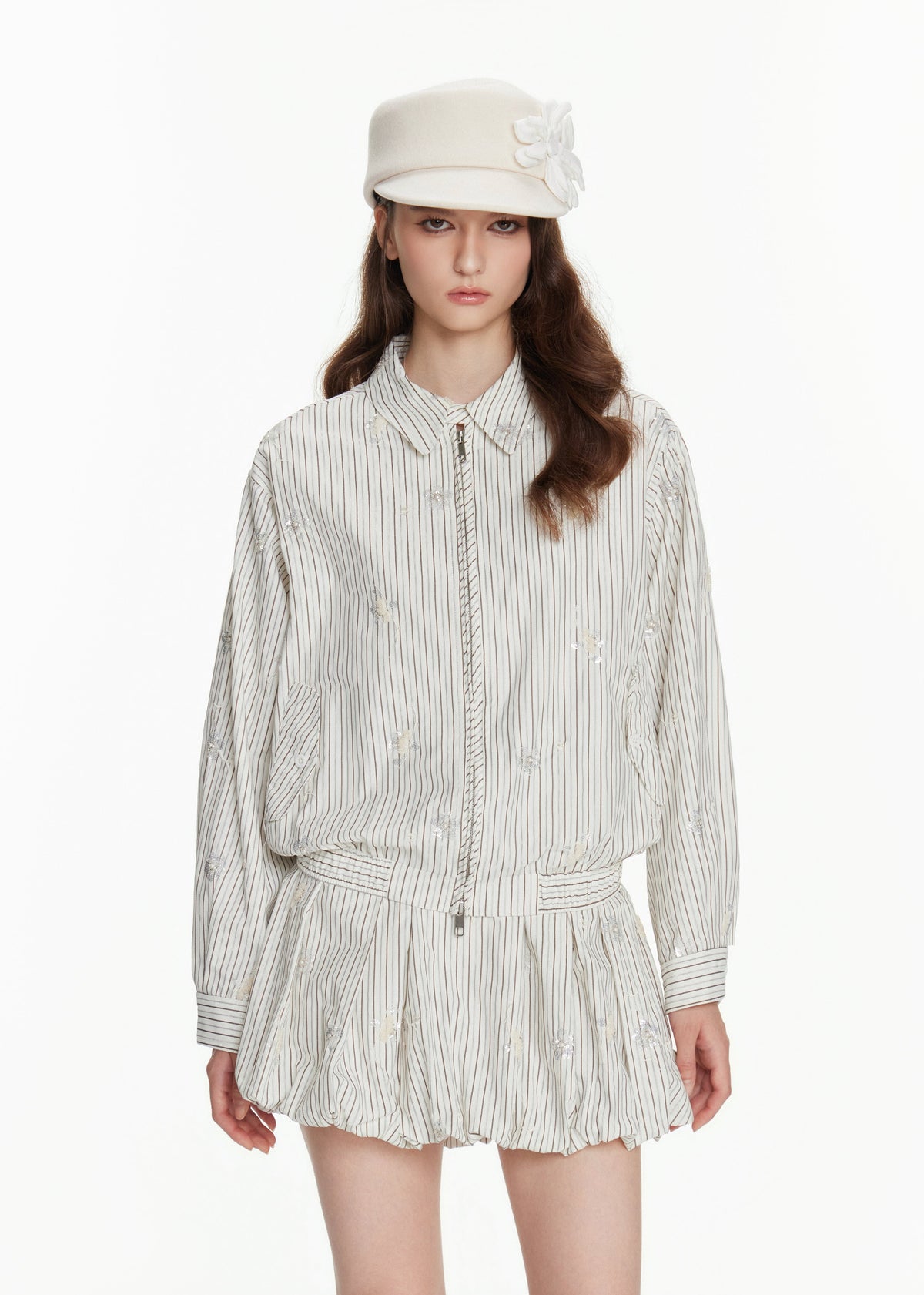 Striped Spring Jacket With Flower Sequin