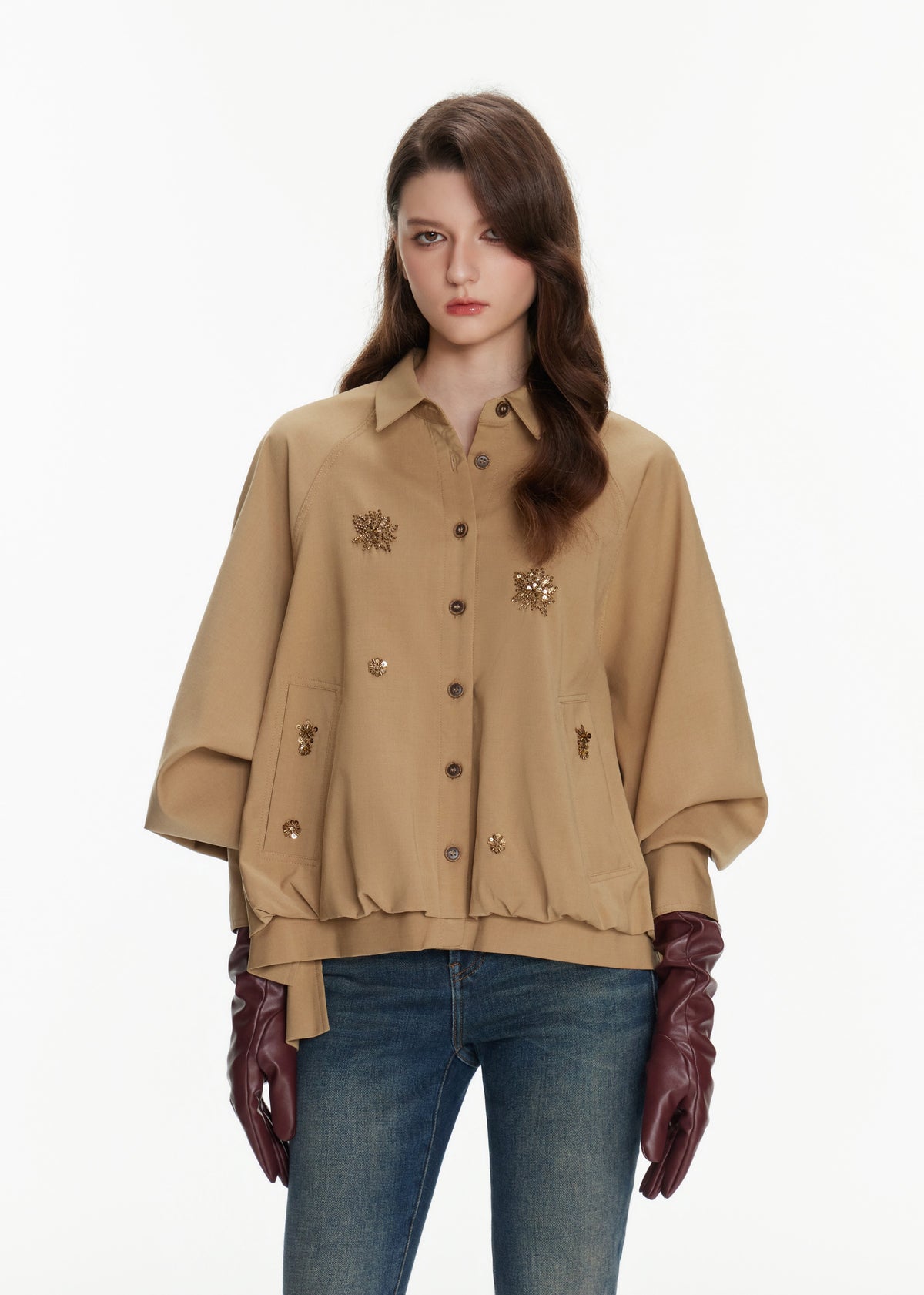 Embellished Oversized Wool Blend Jacket