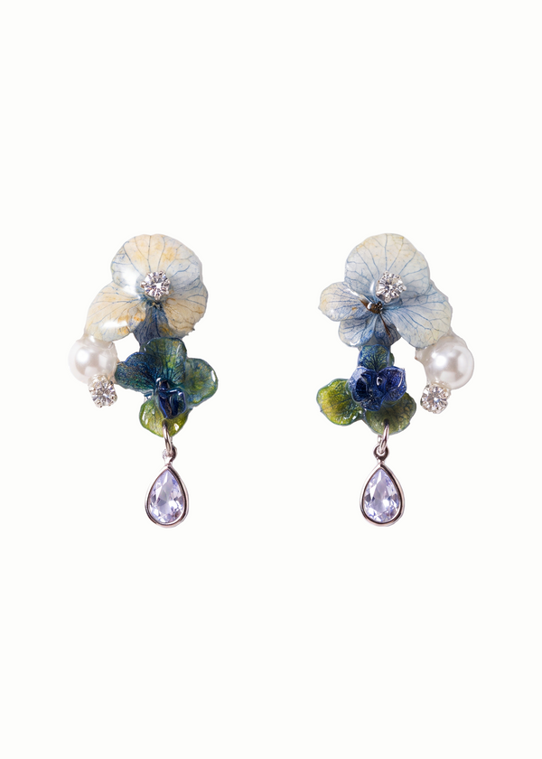 Preserved Dual Viola Pansy Crystal Earrings
