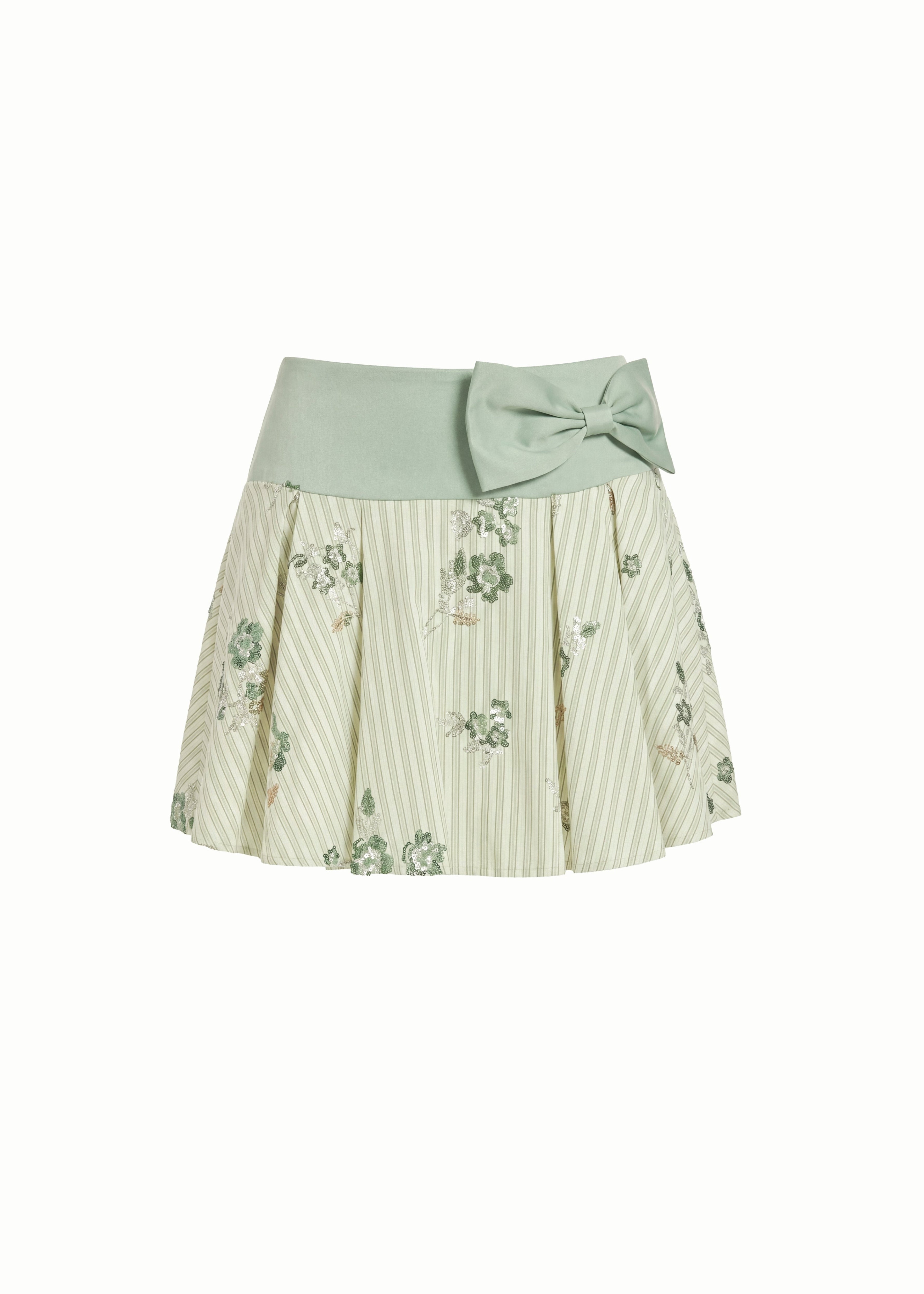Lyra Floral Sequin Striped Bow Pleated Miniskirt