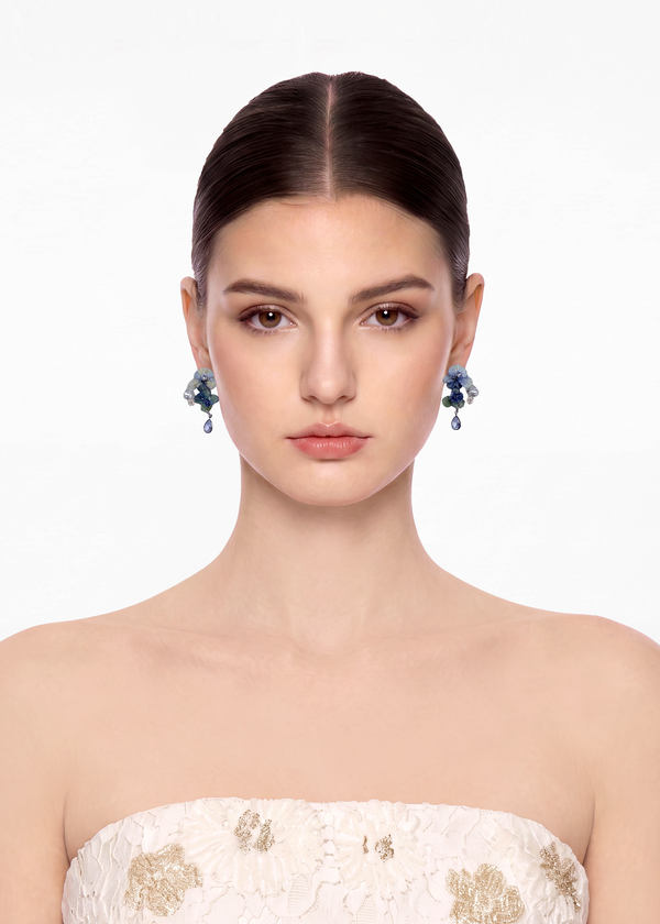 Preserved Dual Viola Pansy Crystal Earrings