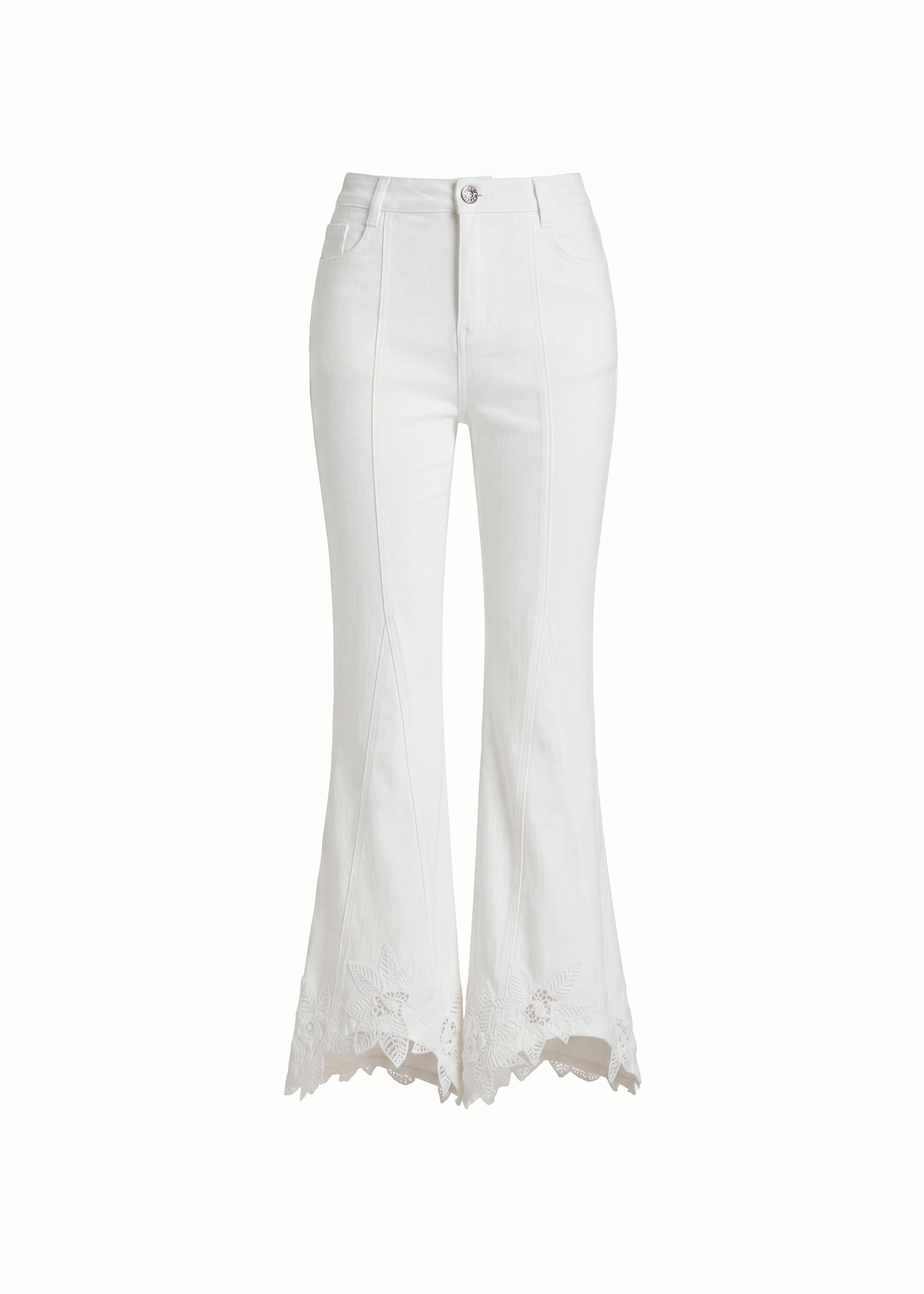 Denim High-Waist Flare Trousers in White