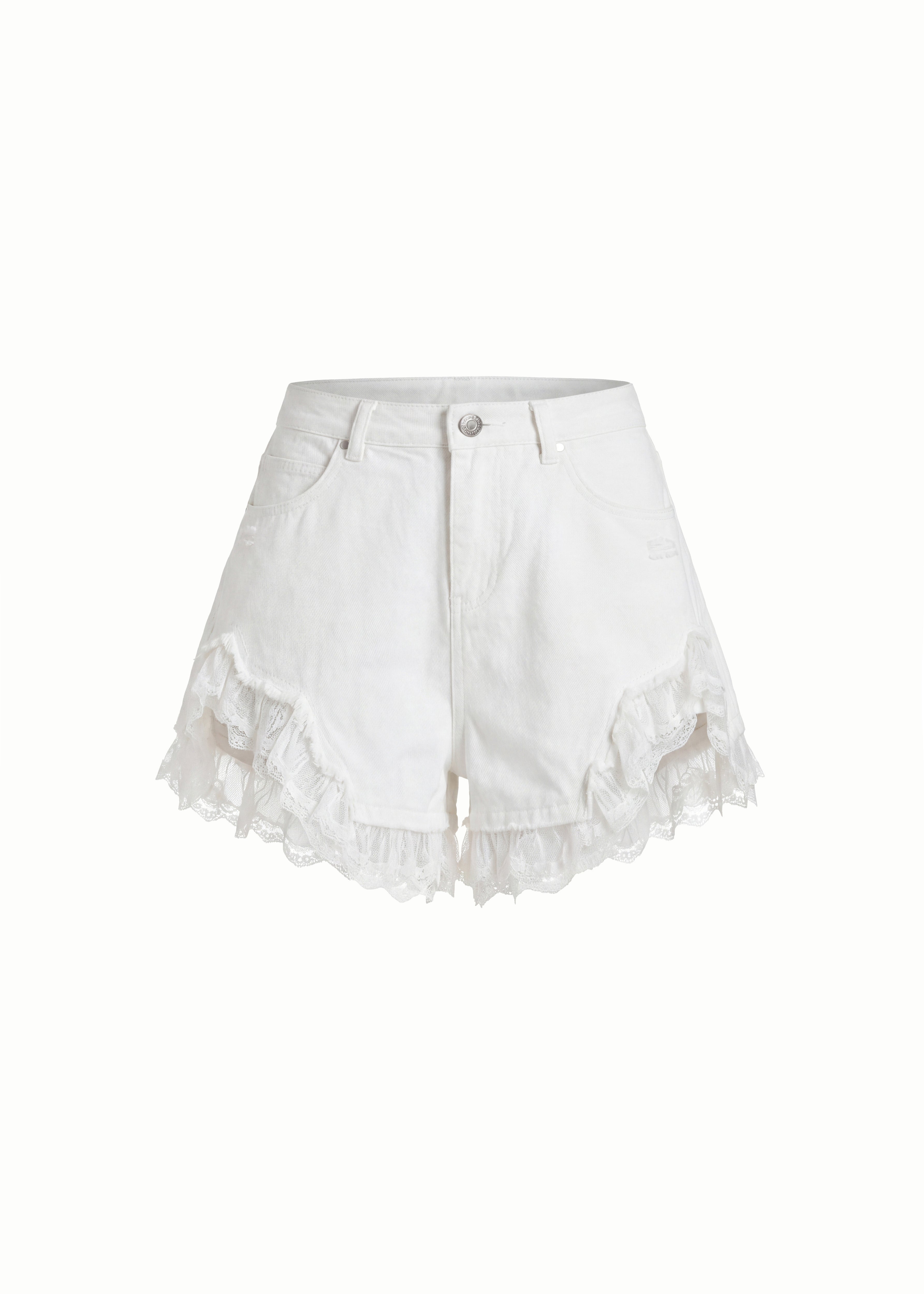 White Lace Trimmed Cotton Shorts