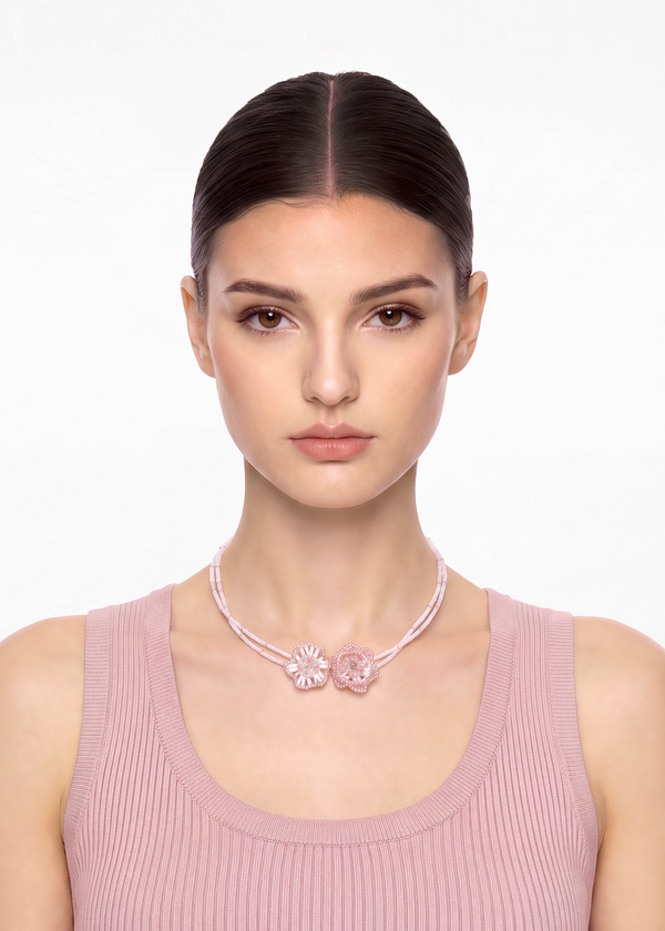 Pink Blossom Beaded Choker Necklace