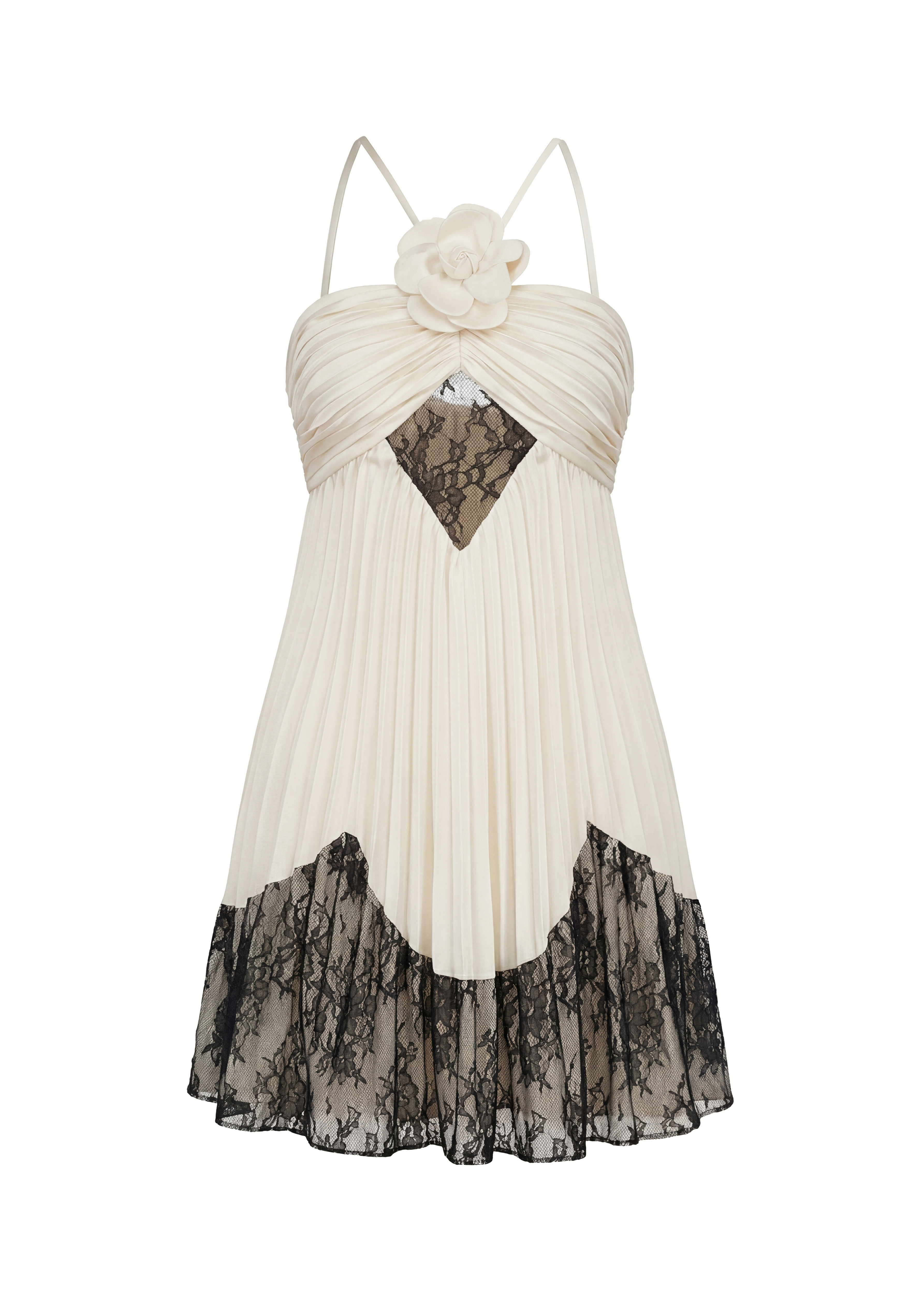 V-Neck Lace Trim Sleeveless Dress with Camellia Bud