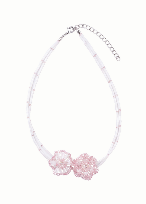 Pink Blossom Beaded Choker Necklace