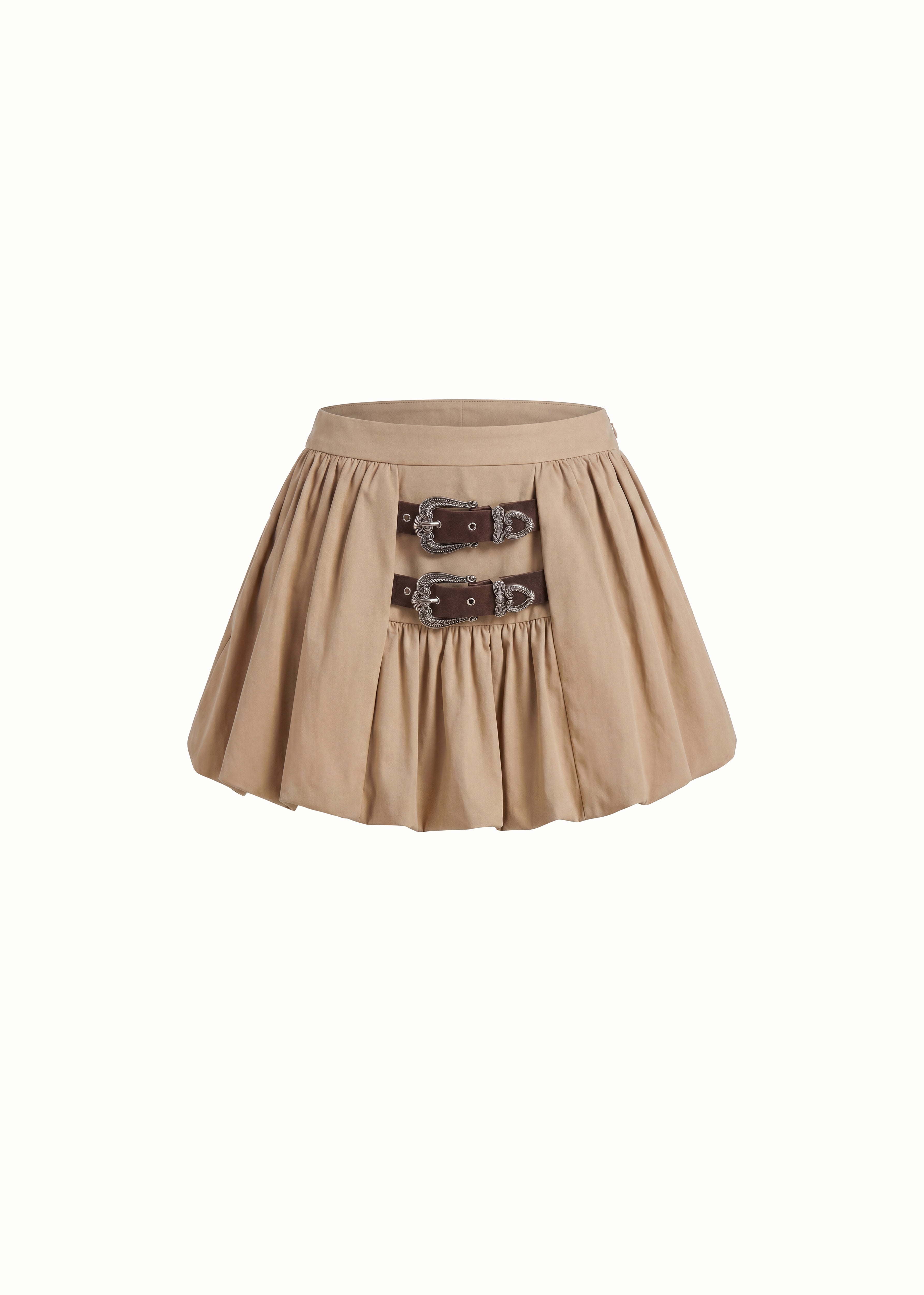 Khiki Belted Mini Skirt With Ruffled Hem