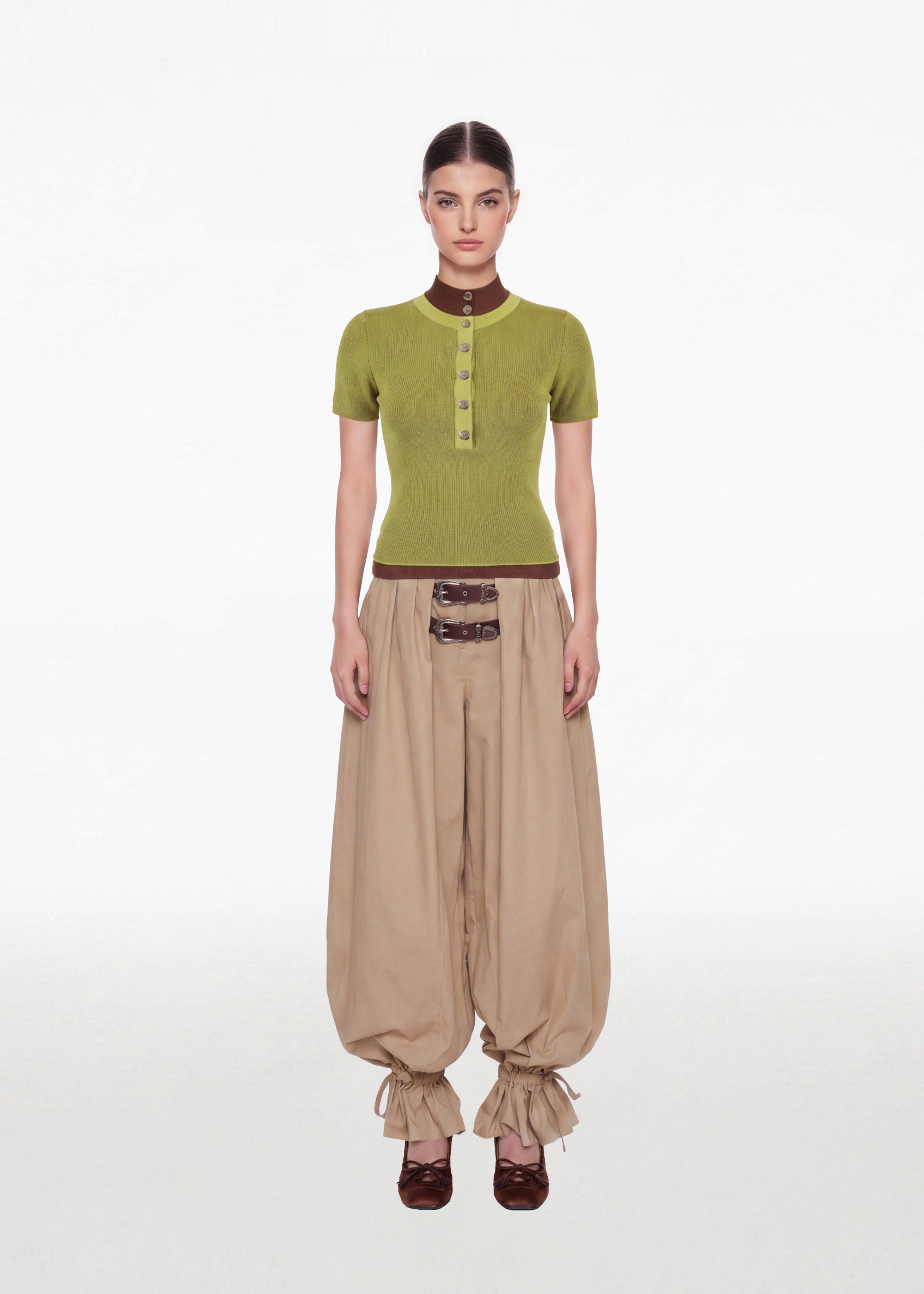 Khiki Belted Balloon Wide Pants
