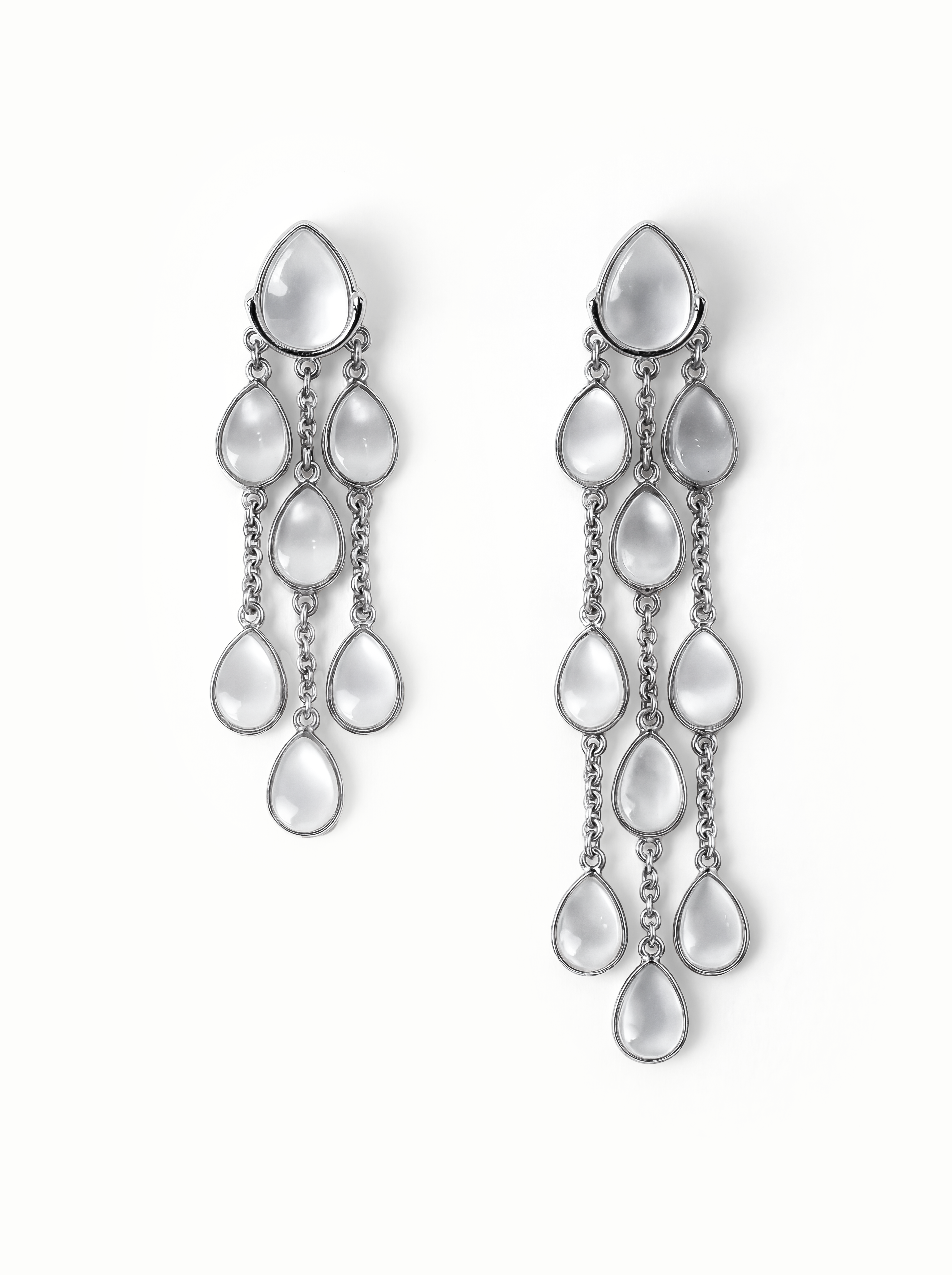 Crystal Teardrop Asymmetric Fringe Earrings