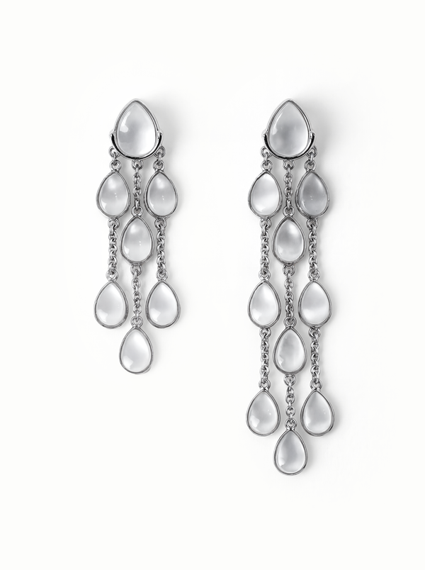 Crystal Teardrop Asymmetric Fringe Earrings