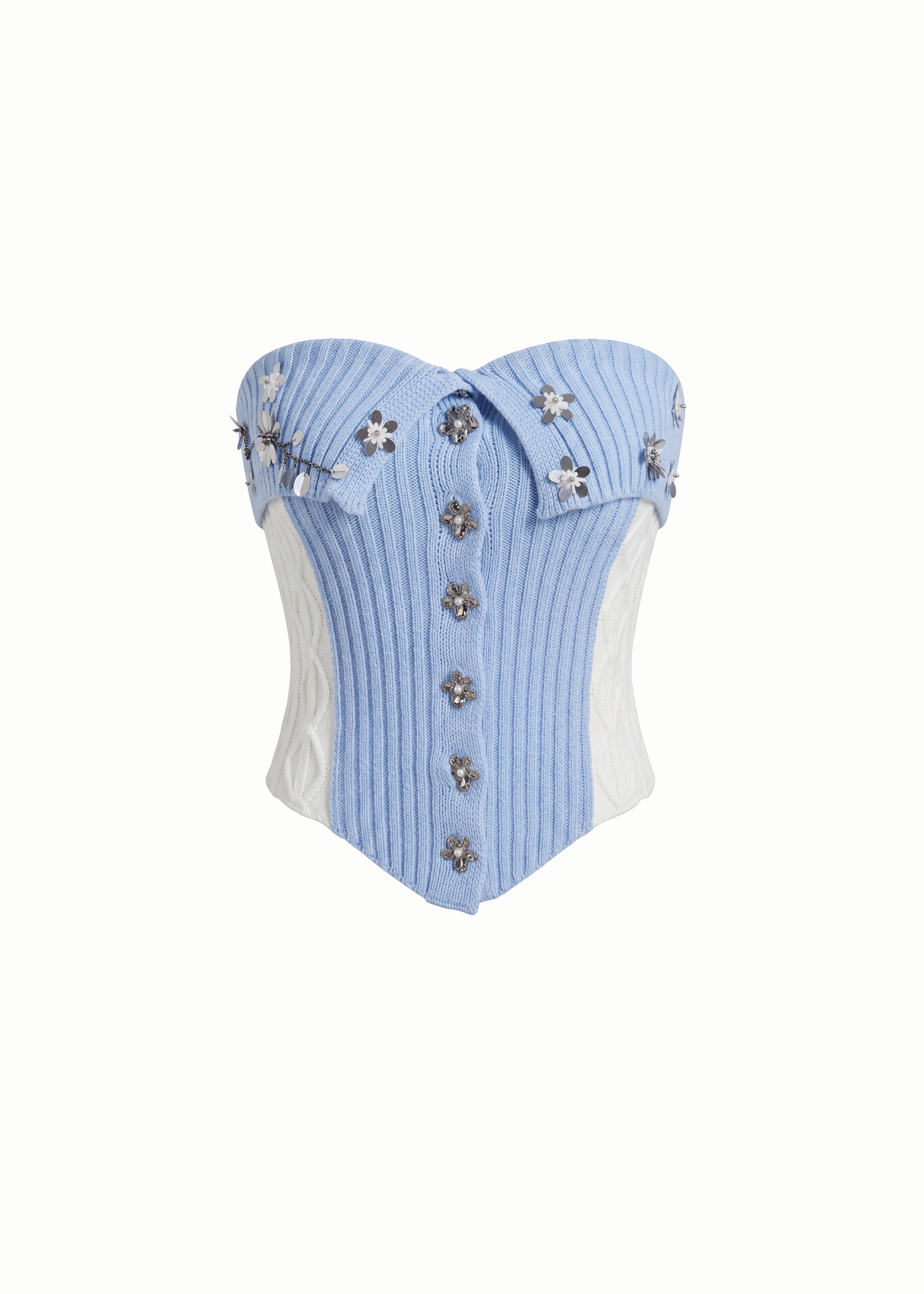 Knitted Bandeau Sweater Top with Flower Sequin