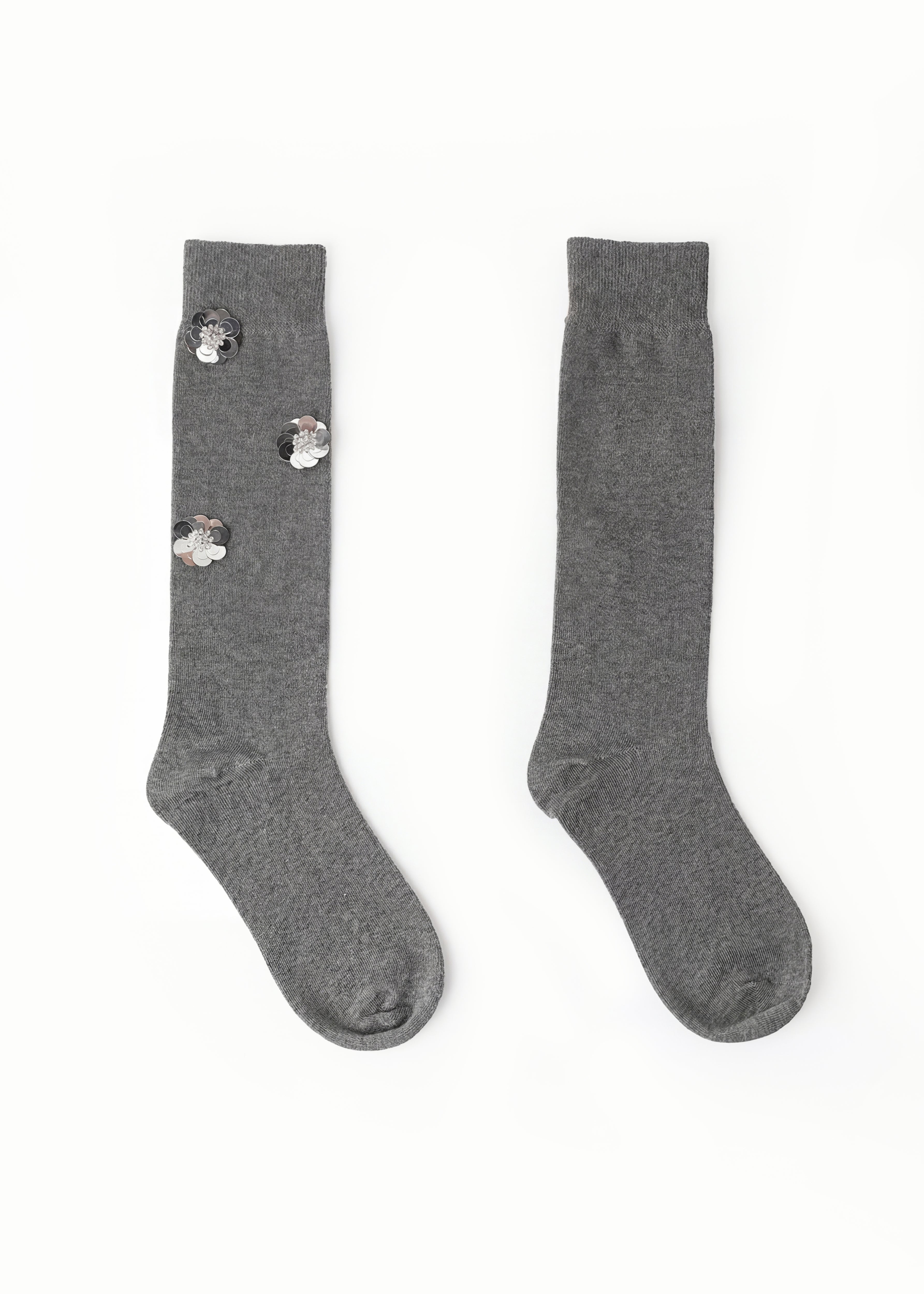Knee High Crew Socks with Flower Sequin