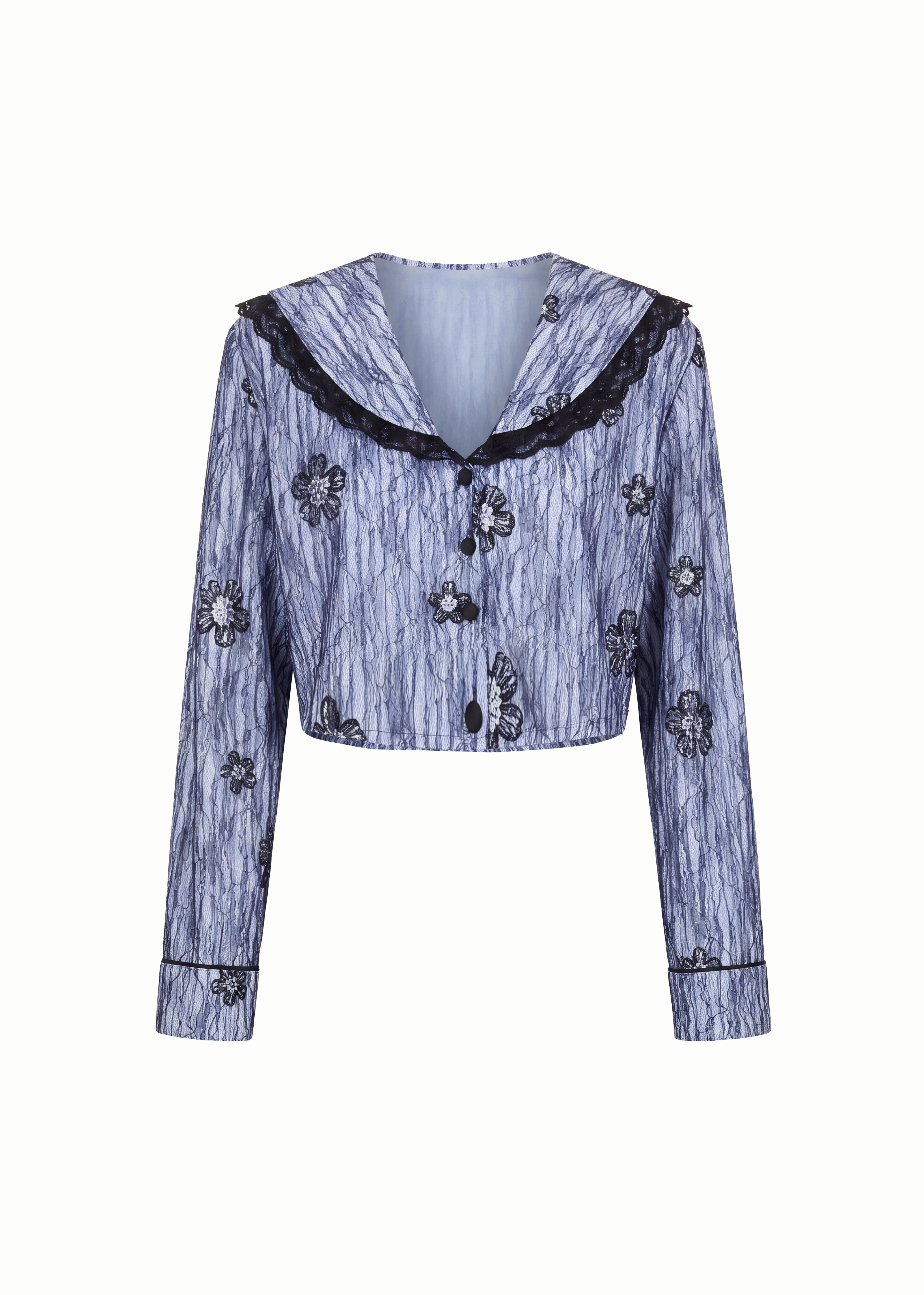 Lace Striped Sailer Collar Pajama Shirt