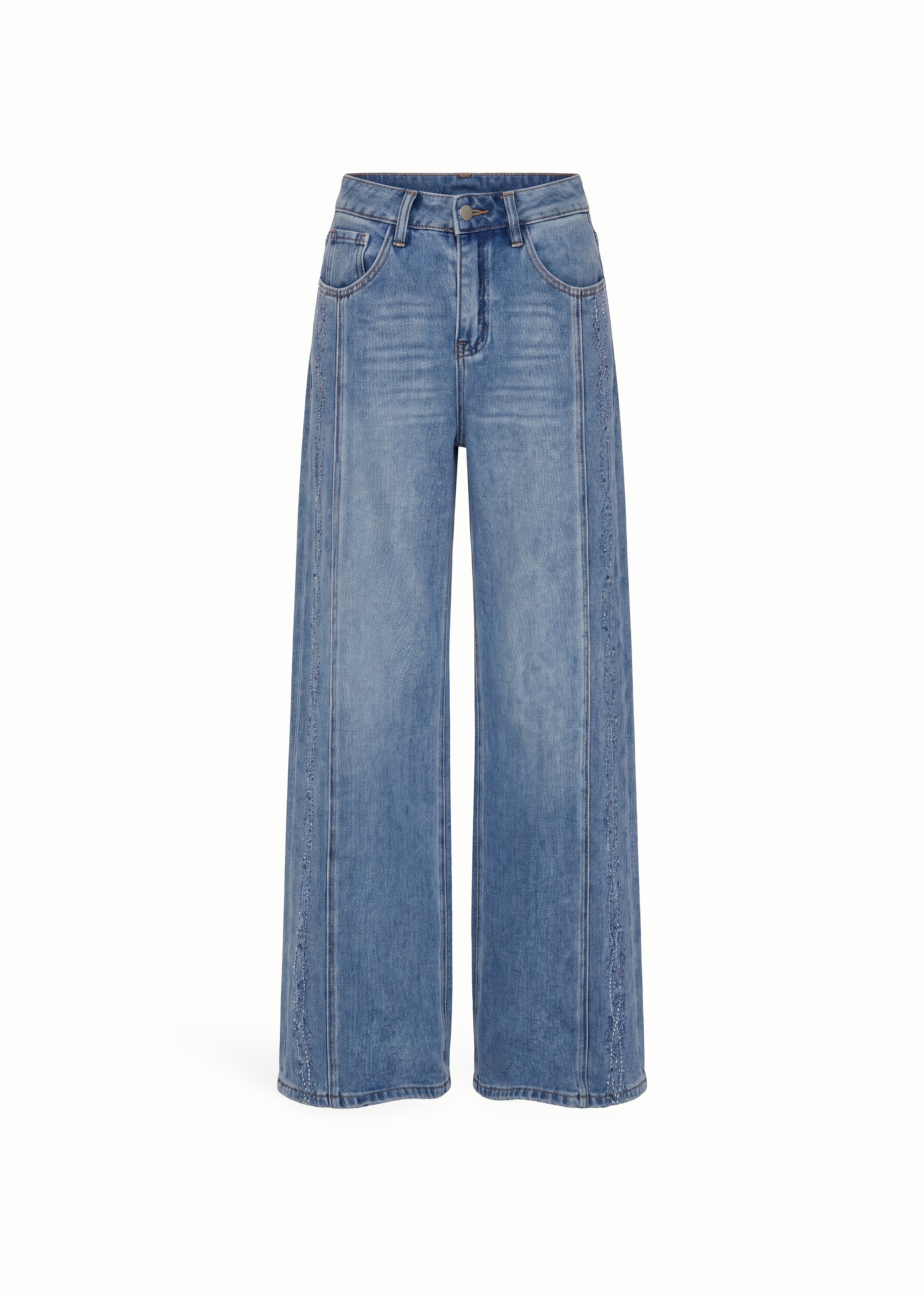 Encrusted Jacquard Wide Leg Jeans