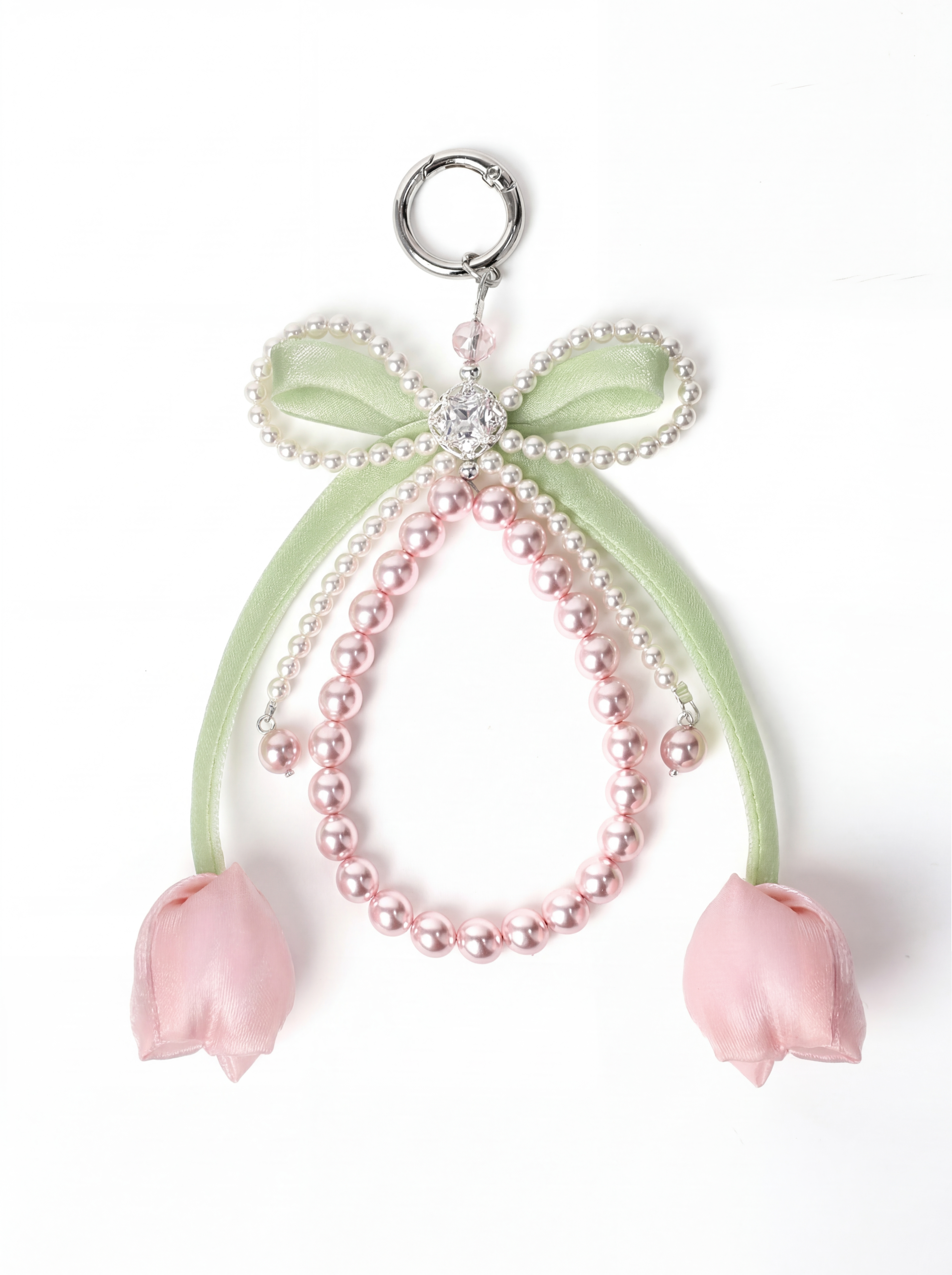 Pink Tulip Pearl Ribbon Bag Charm