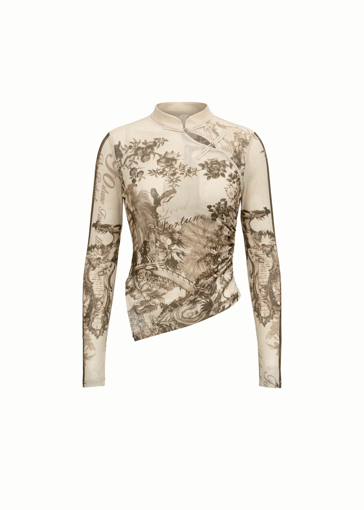 Baroque Inspired Mandarin Collar Mesh Top