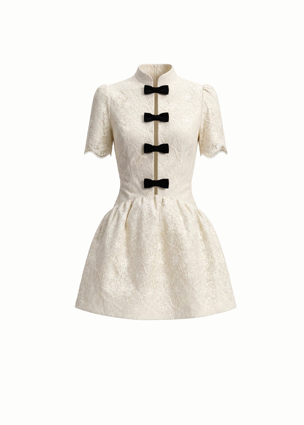 Bow Accented Lace Cutout Mini Dress