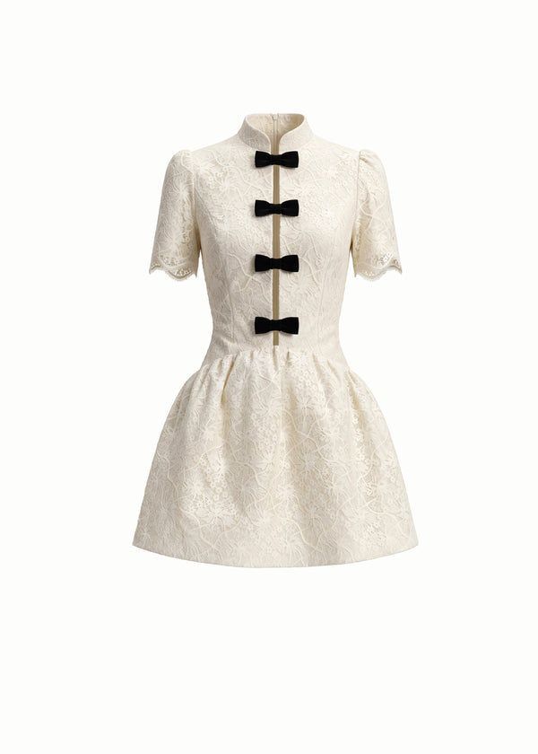 Bow Accented Lace Cutout Mini Dress