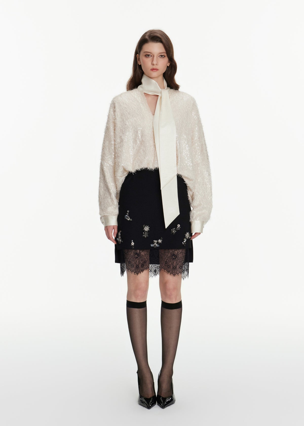 Crystal Embellished Mini Skirt In Black