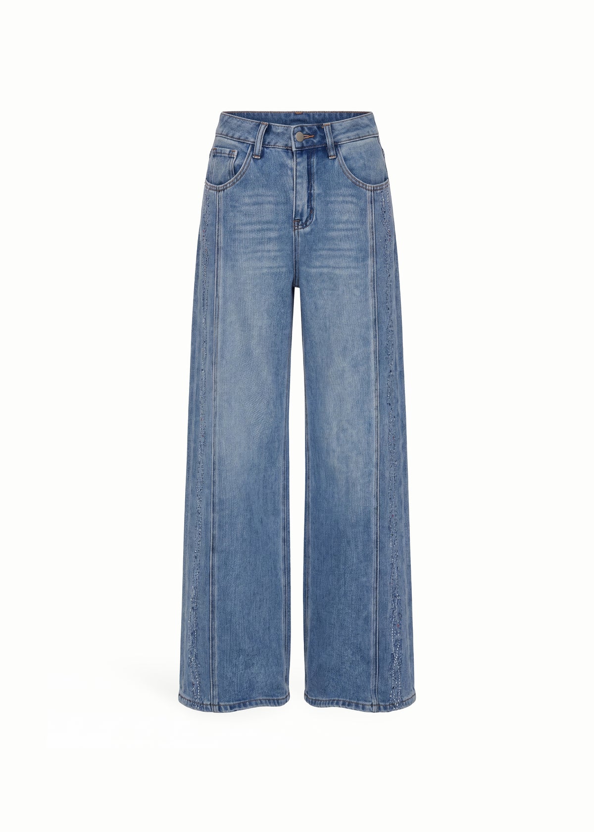 Encrusted Jacquard Wide Leg Jeans