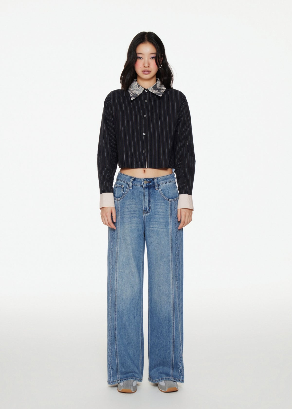 Encrusted Jacquard Wide Leg Jeans