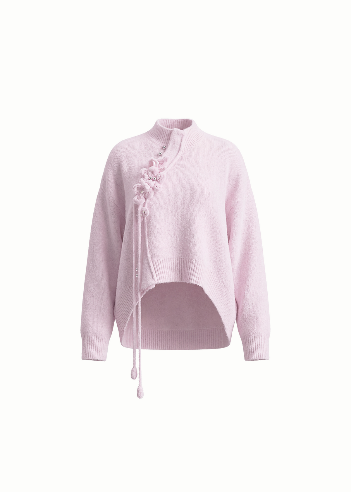 Floral Appliqué Mock Neck Sweater