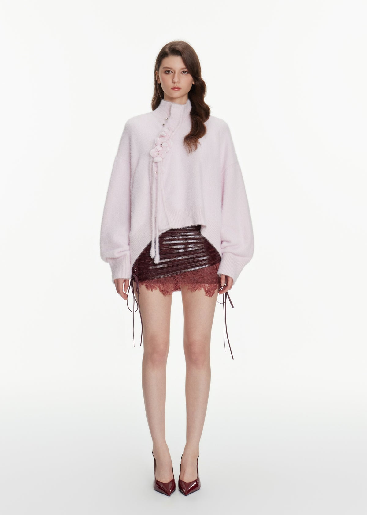 Floral Appliqué Mock Neck Sweater