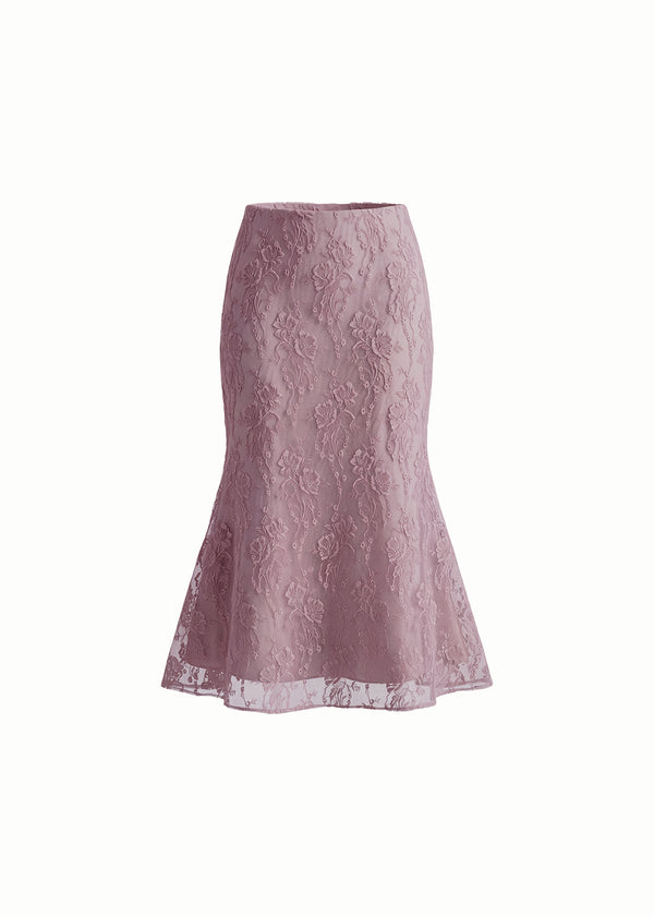 Floral Lace Flared Midi Skirt
