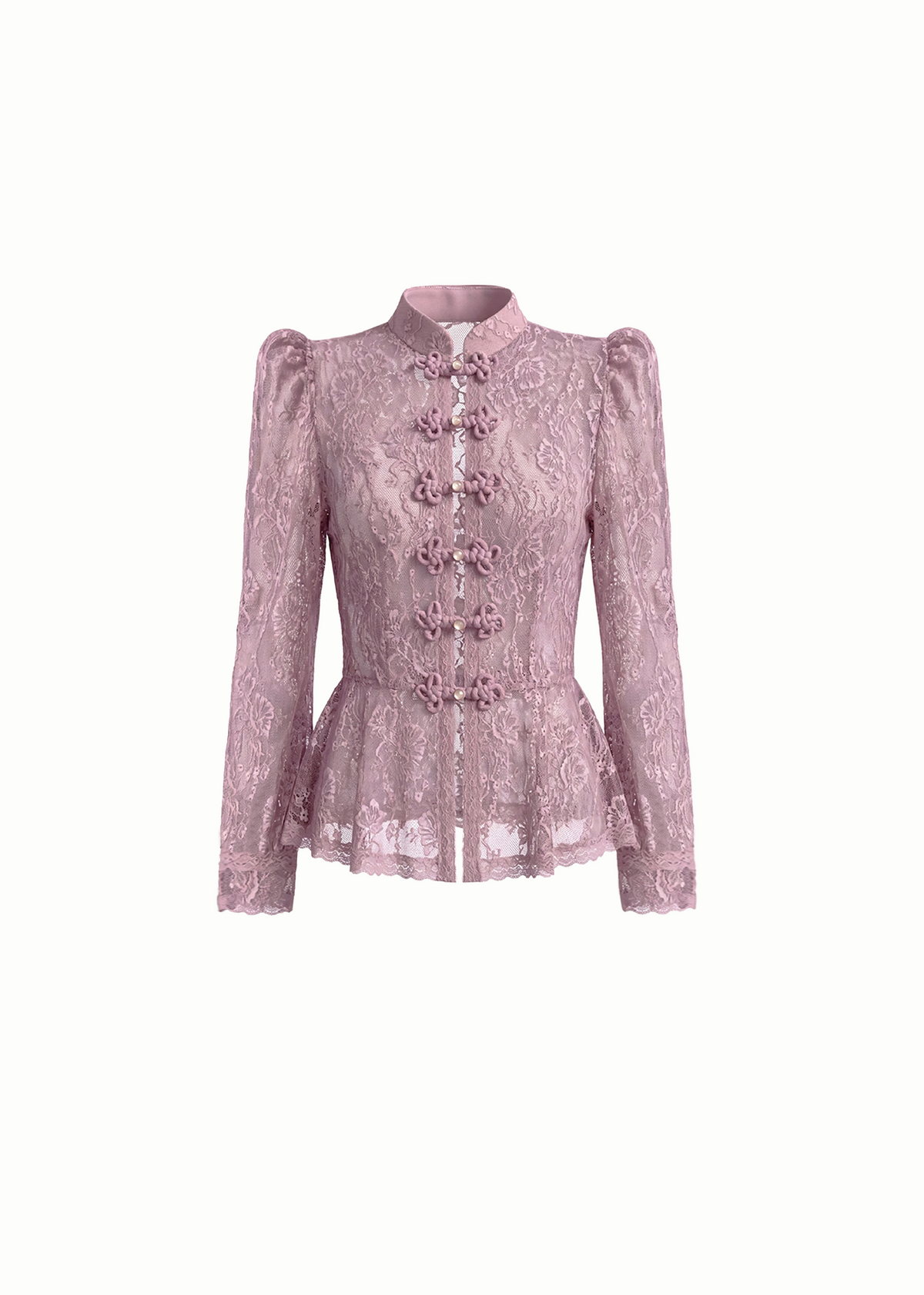 Floral Lace Mandarin Collar Peplum Blouse