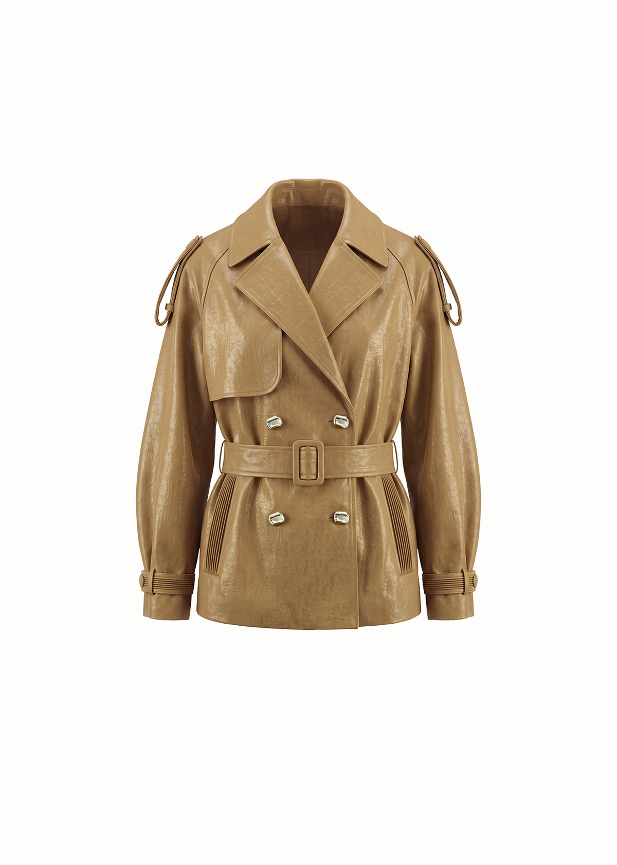 Glossy Faux Leather Short Trench Jacket