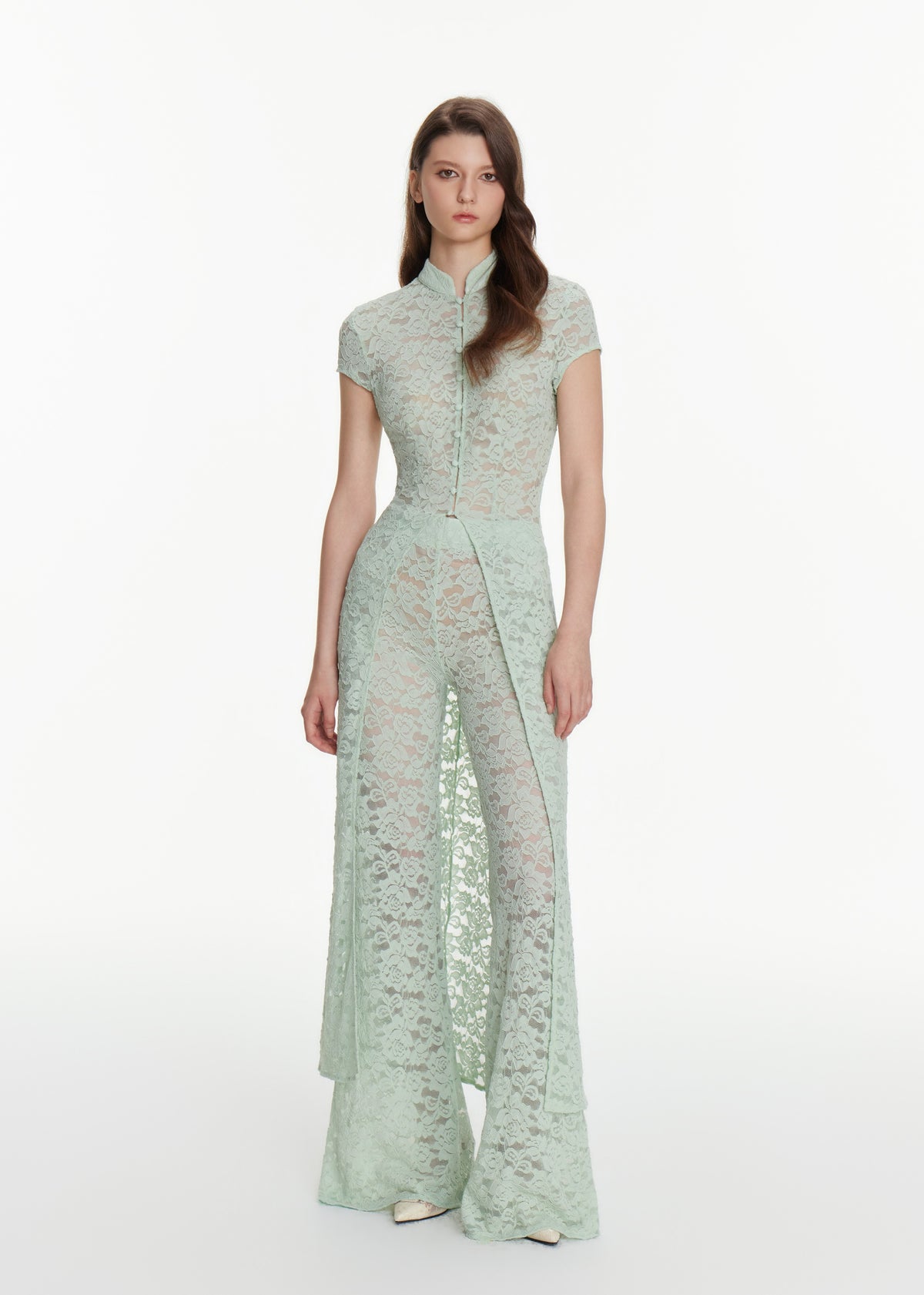 Lace Knit High Waist Flare Trousers