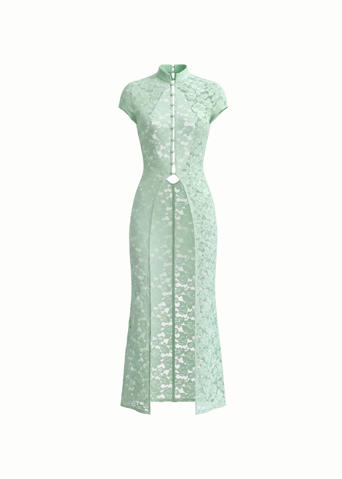 Lace Knit Open Back Mandarin Collar Duster