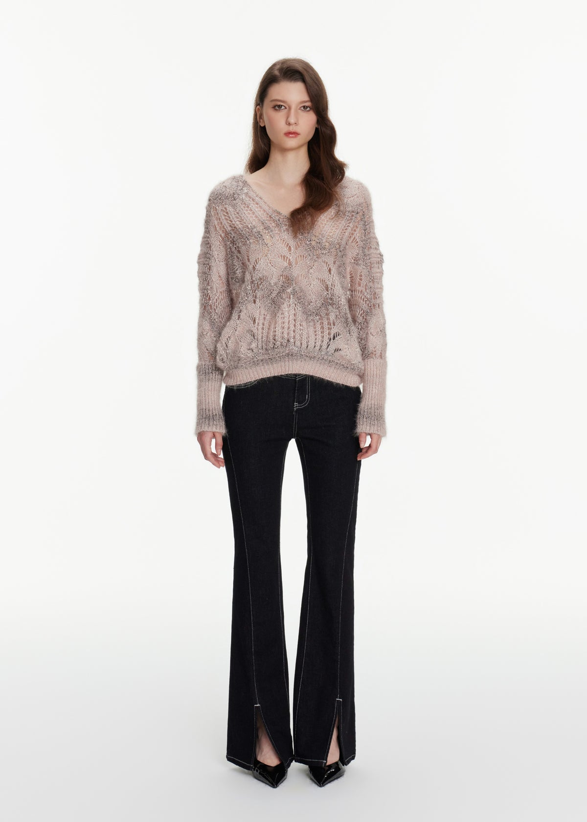 Open Knit V Neck Sweater