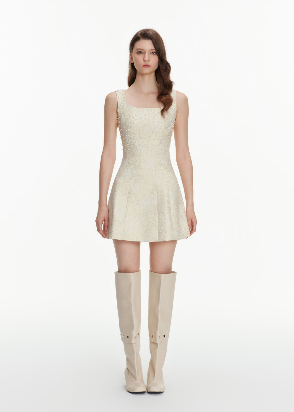 Pearl Embellished Jacquard Mini Dress