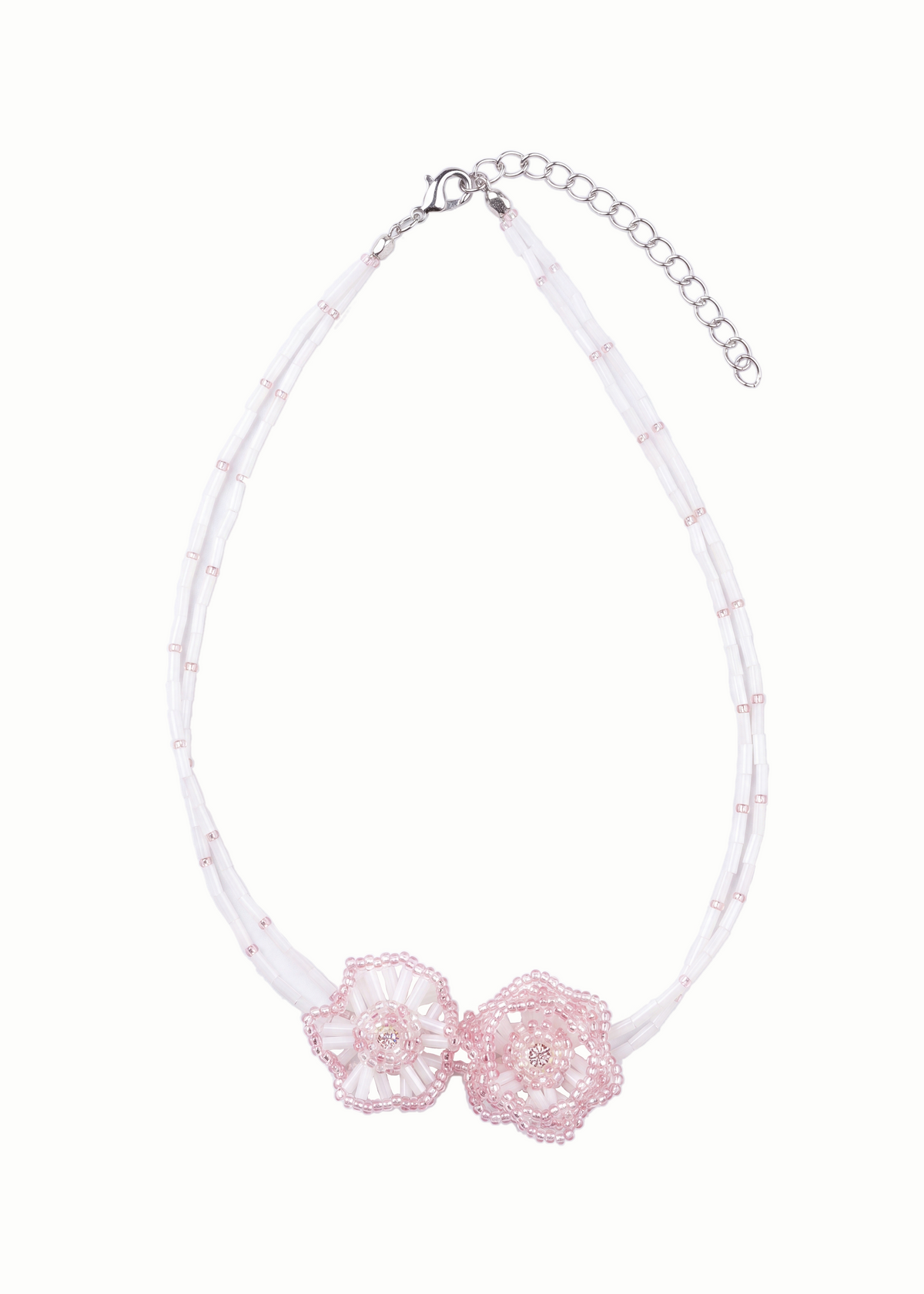 Pink Blossom Beaded Choker Necklace
