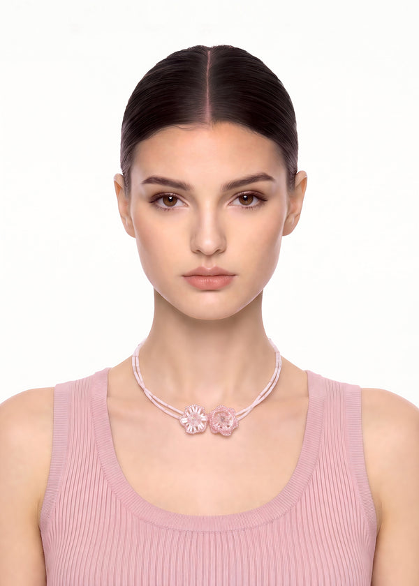 Pink Blossom Beaded Choker Necklace