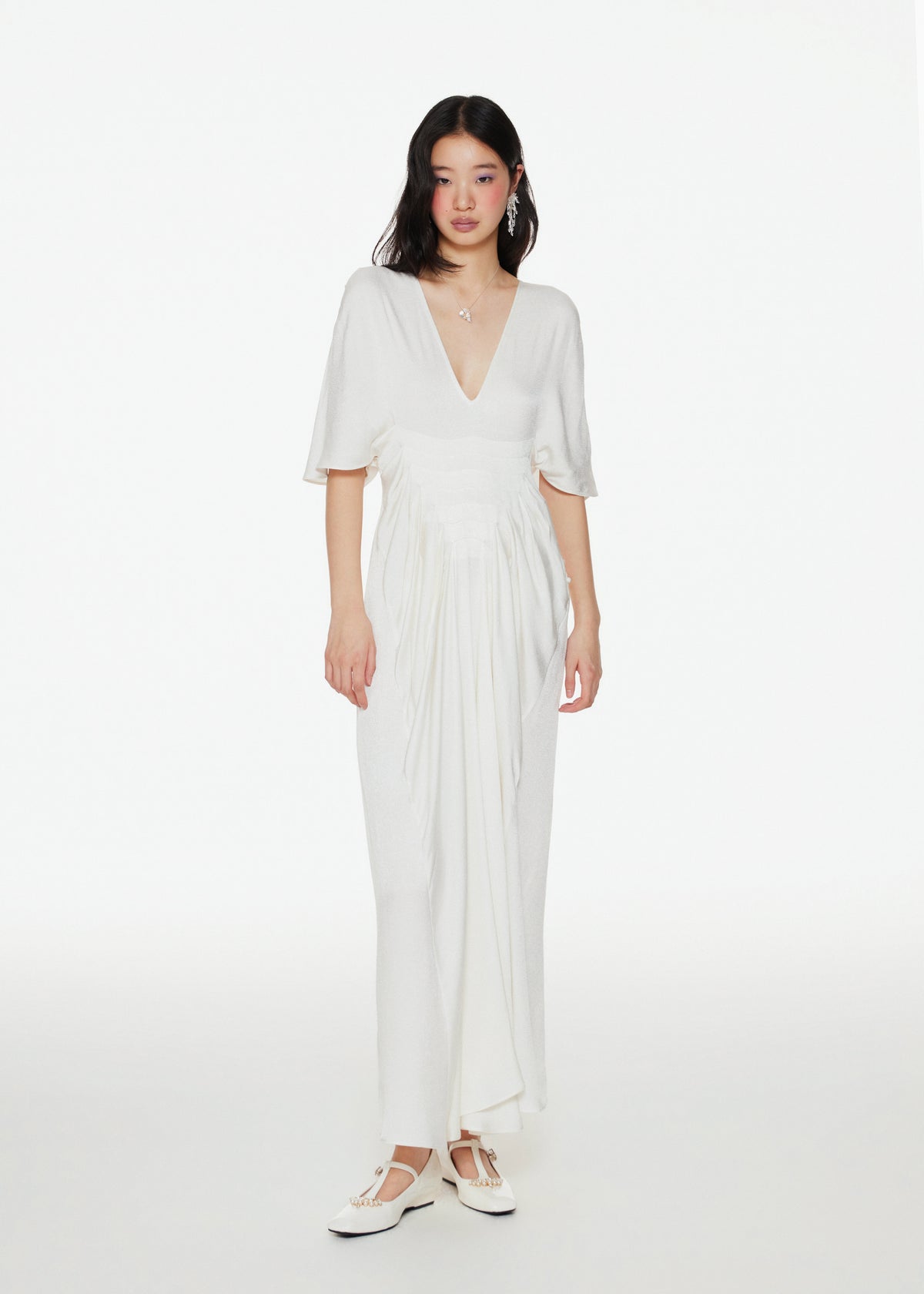Plunge Neck Draped Maxi Dress