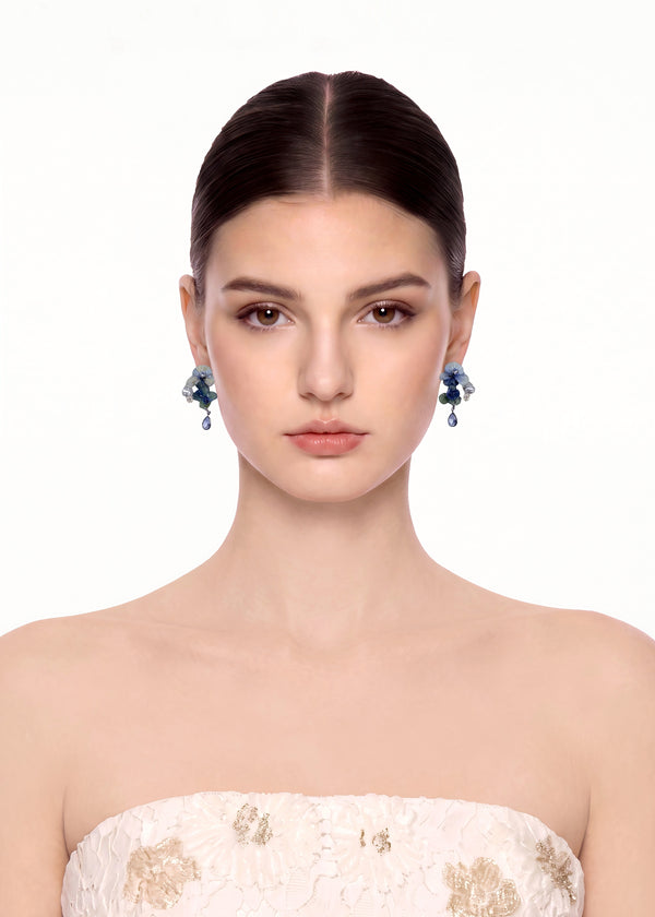 Preserved Dual Viola Pansy Crystal Earrings
